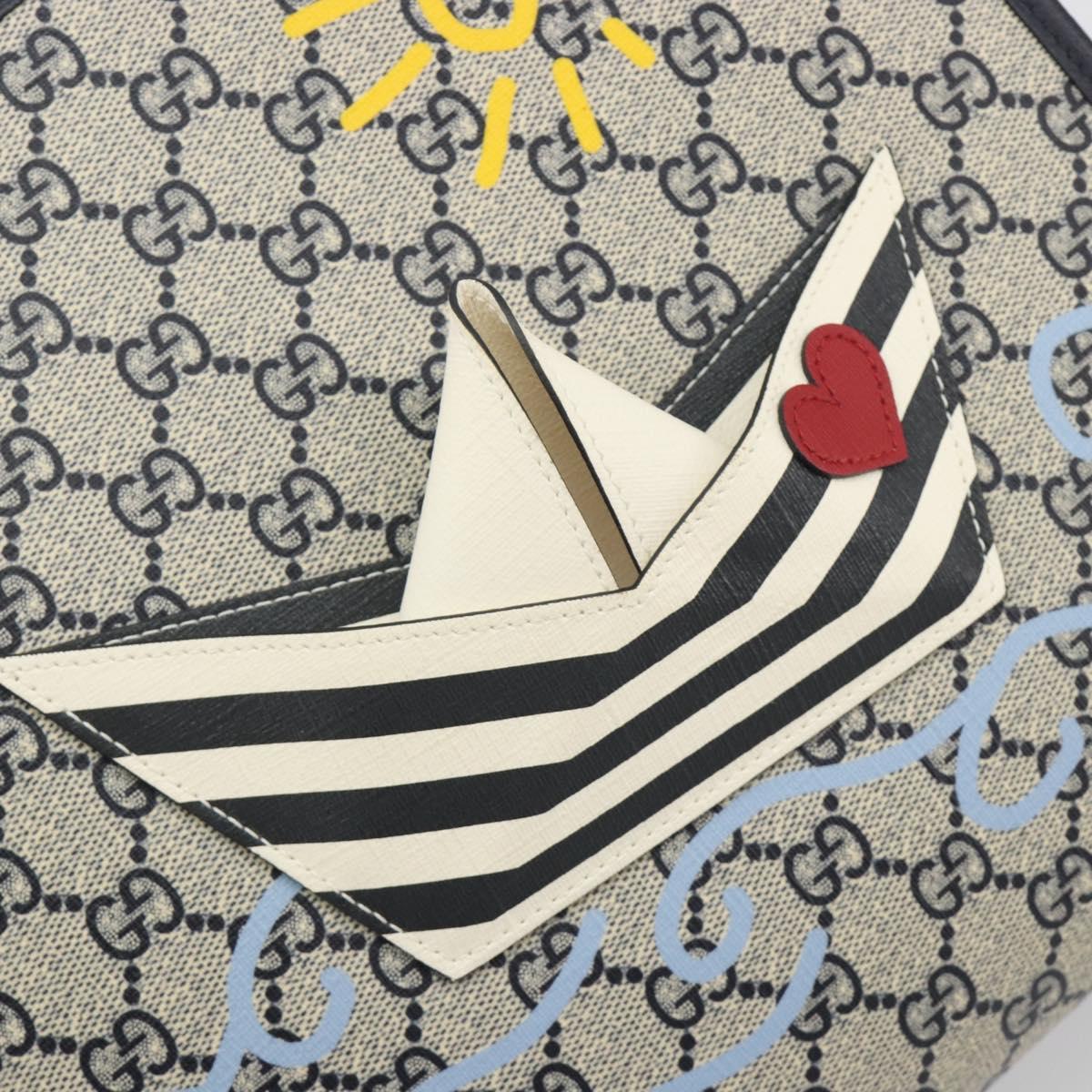 GUCCI GG Supreme Hand Bag PVC Navy Gold Auth 195213M
