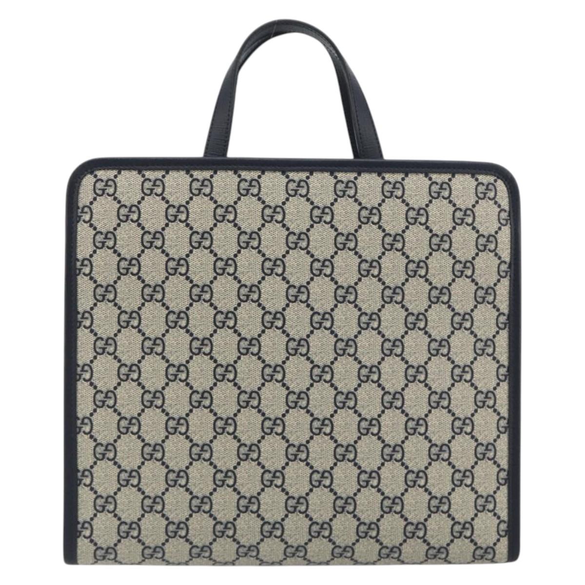 GUCCI GG Supreme Hand Bag PVC Navy Gold Auth 195213M