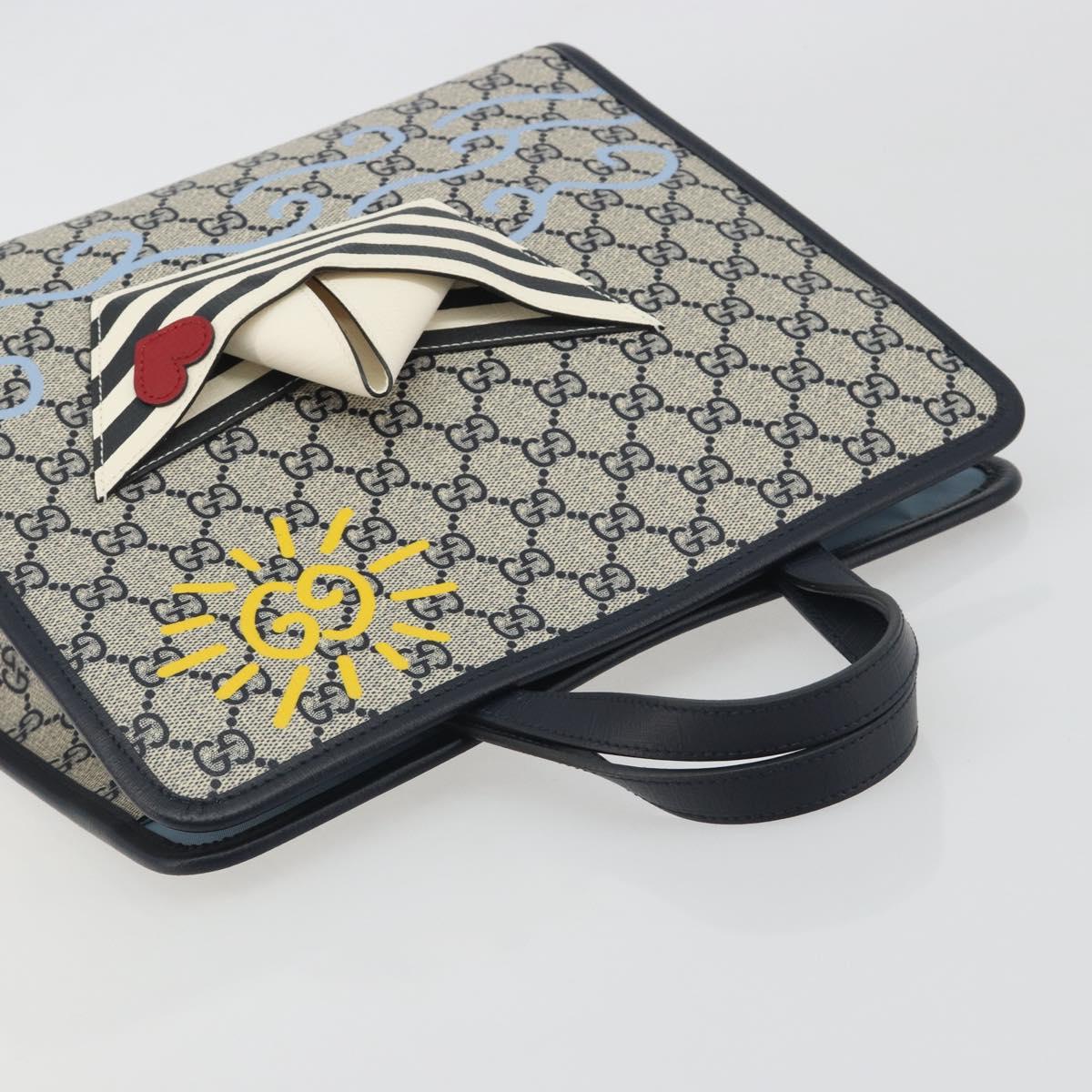 GUCCI GG Supreme Hand Bag PVC Navy Gold Auth 195213M