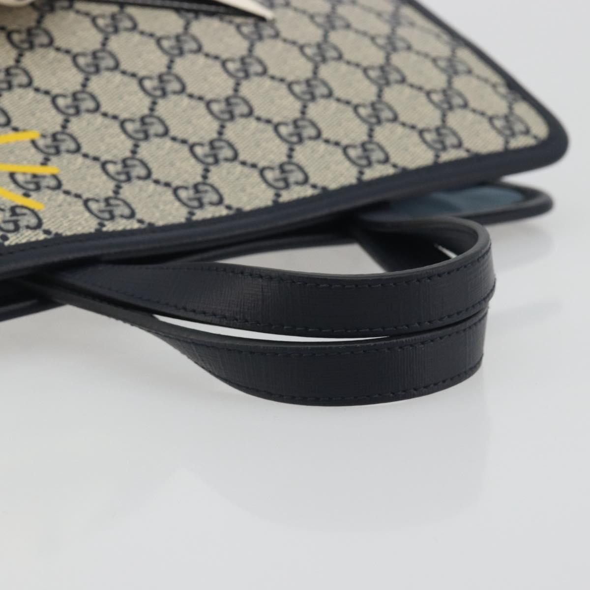 GUCCI GG Supreme Hand Bag PVC Navy Gold Auth 195213M