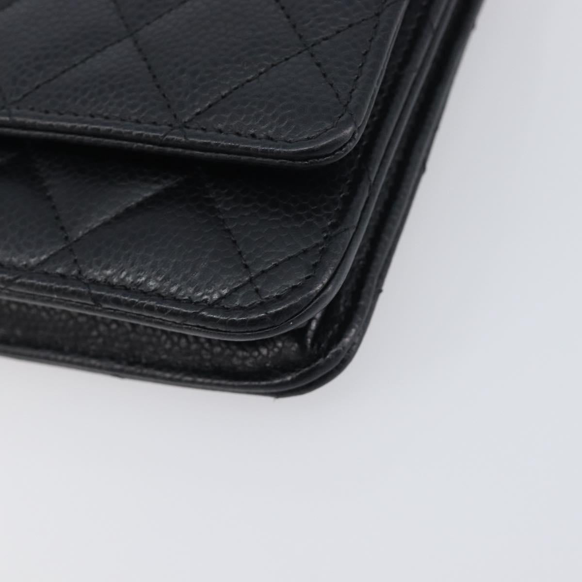 CHANEL Chain Wallet Matelasse Bag Caviar Skin Black Gold CC Auth 195222V