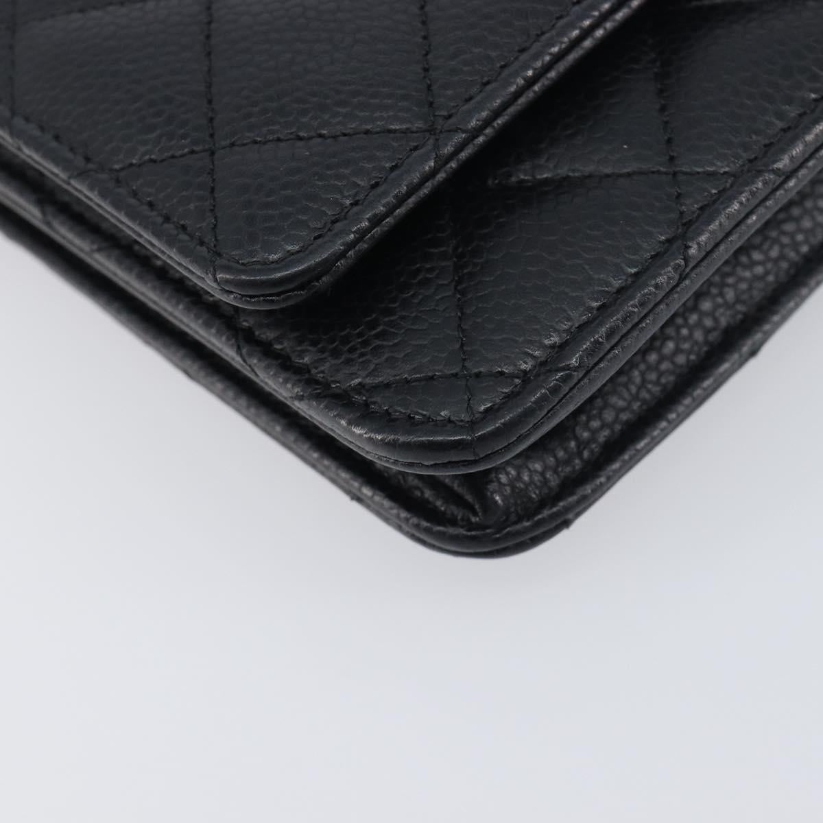 CHANEL Chain Wallet Matelasse Bag Caviar Skin Black Gold CC Auth 195222V