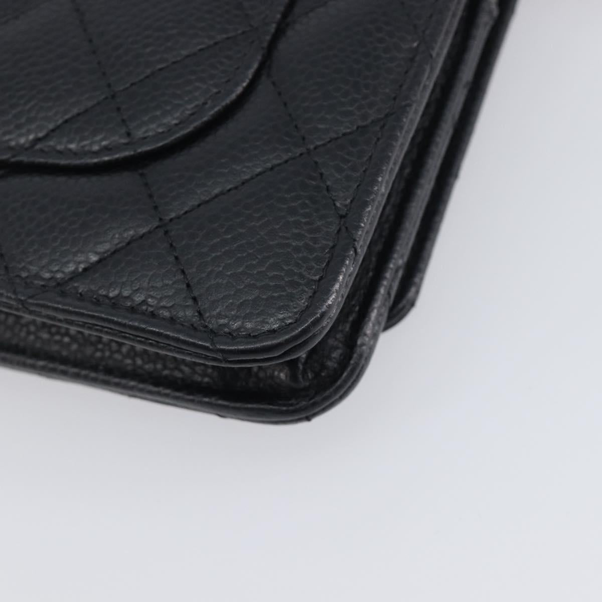 CHANEL Chain Wallet Matelasse Bag Caviar Skin Black Gold CC Auth 195222V