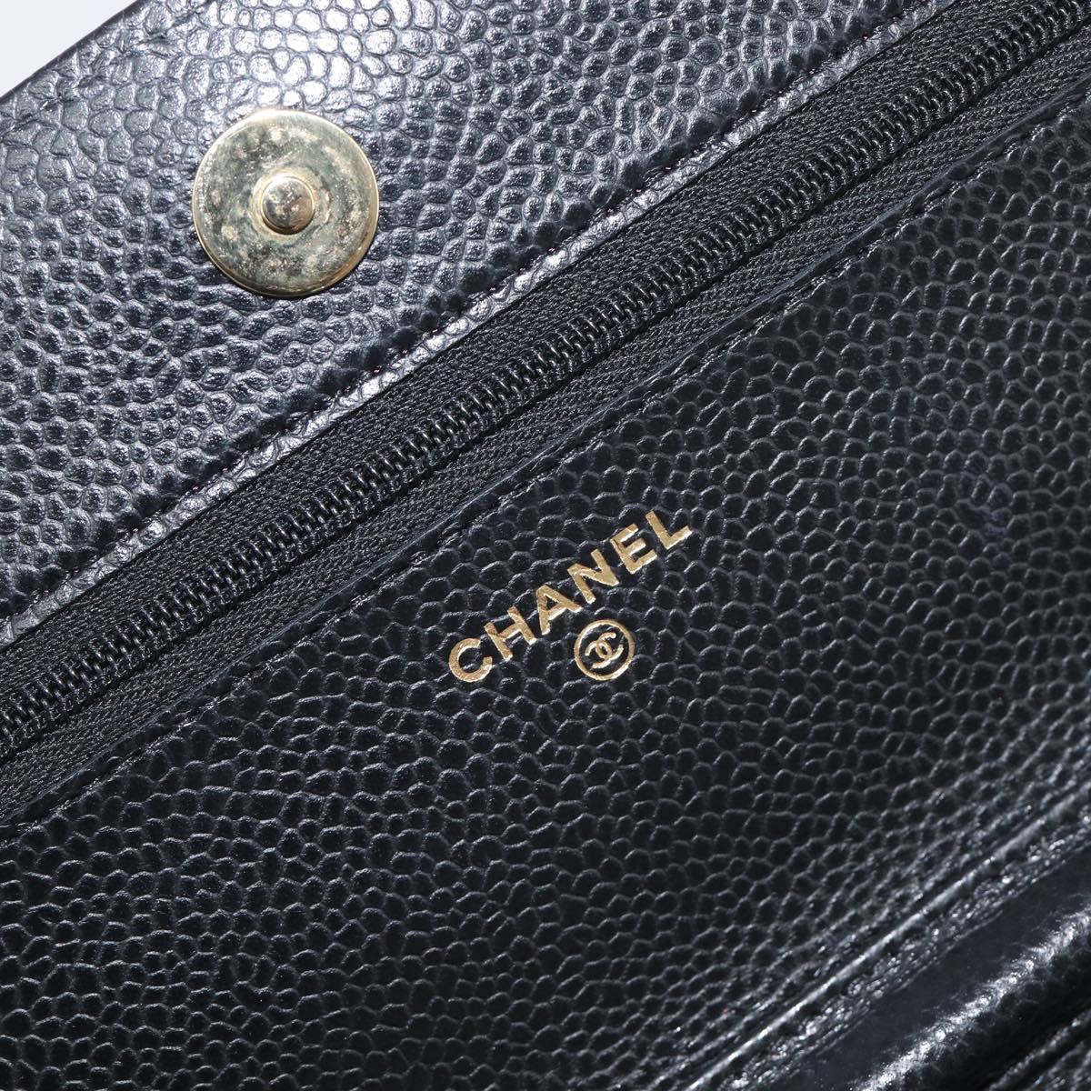 CHANEL Chain Wallet Matelasse Bag Caviar Skin Black Gold CC Auth 195222V