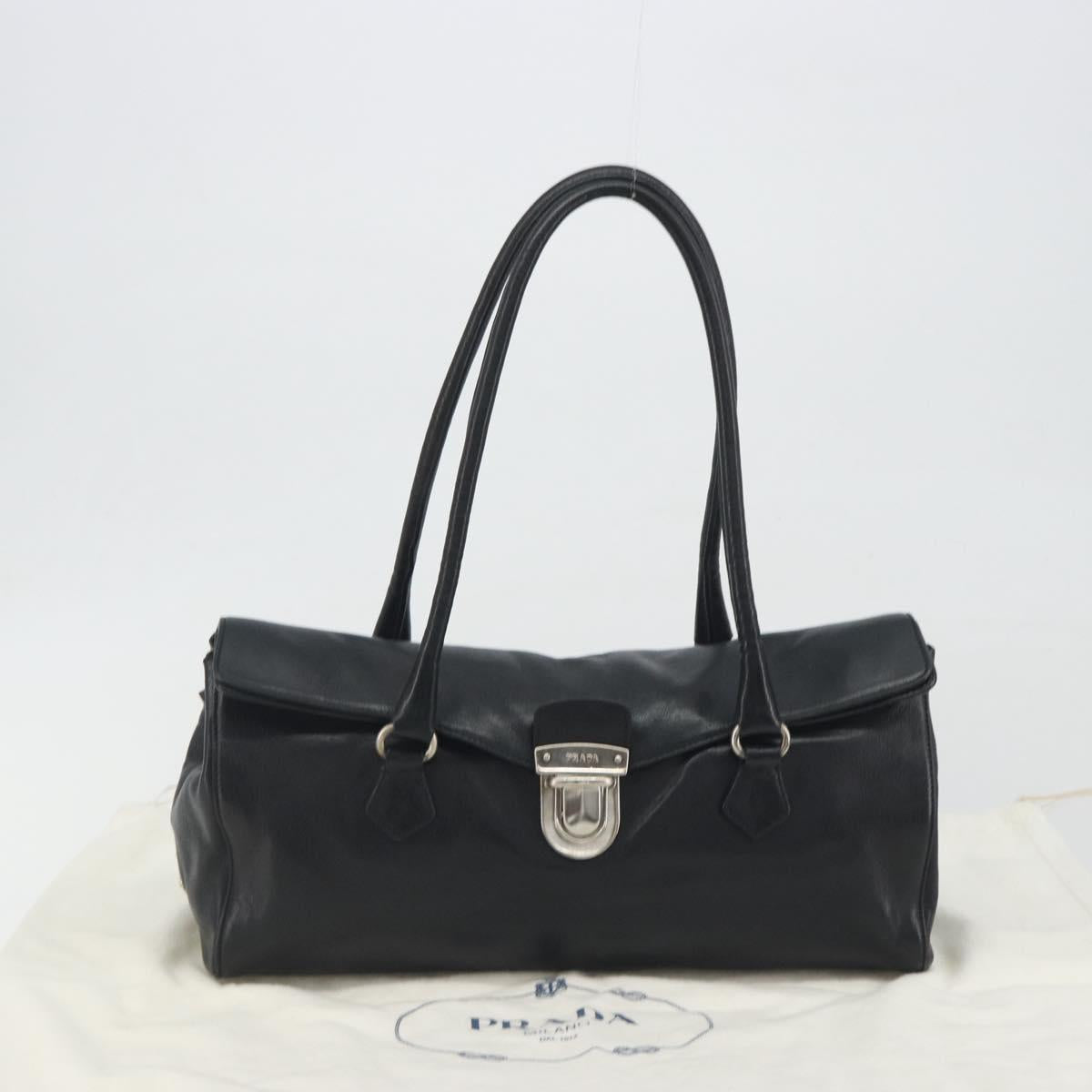 PRADA Shoulder Bag Leather Black Silver Auth 195224V