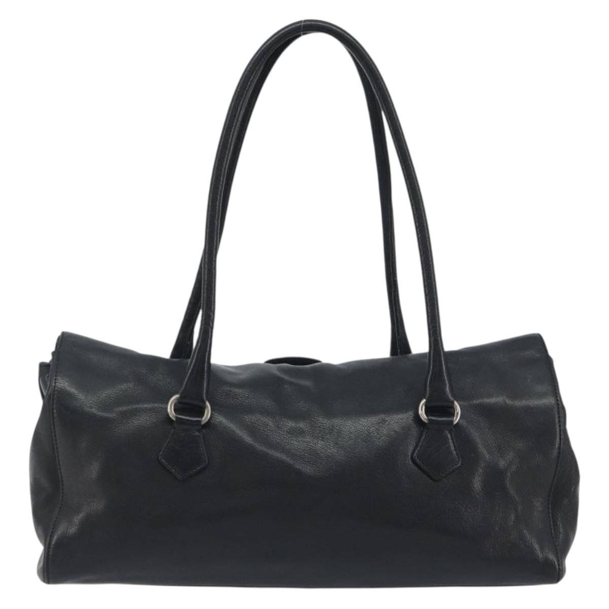 PRADA Shoulder Bag Leather Black Silver Auth 195224V