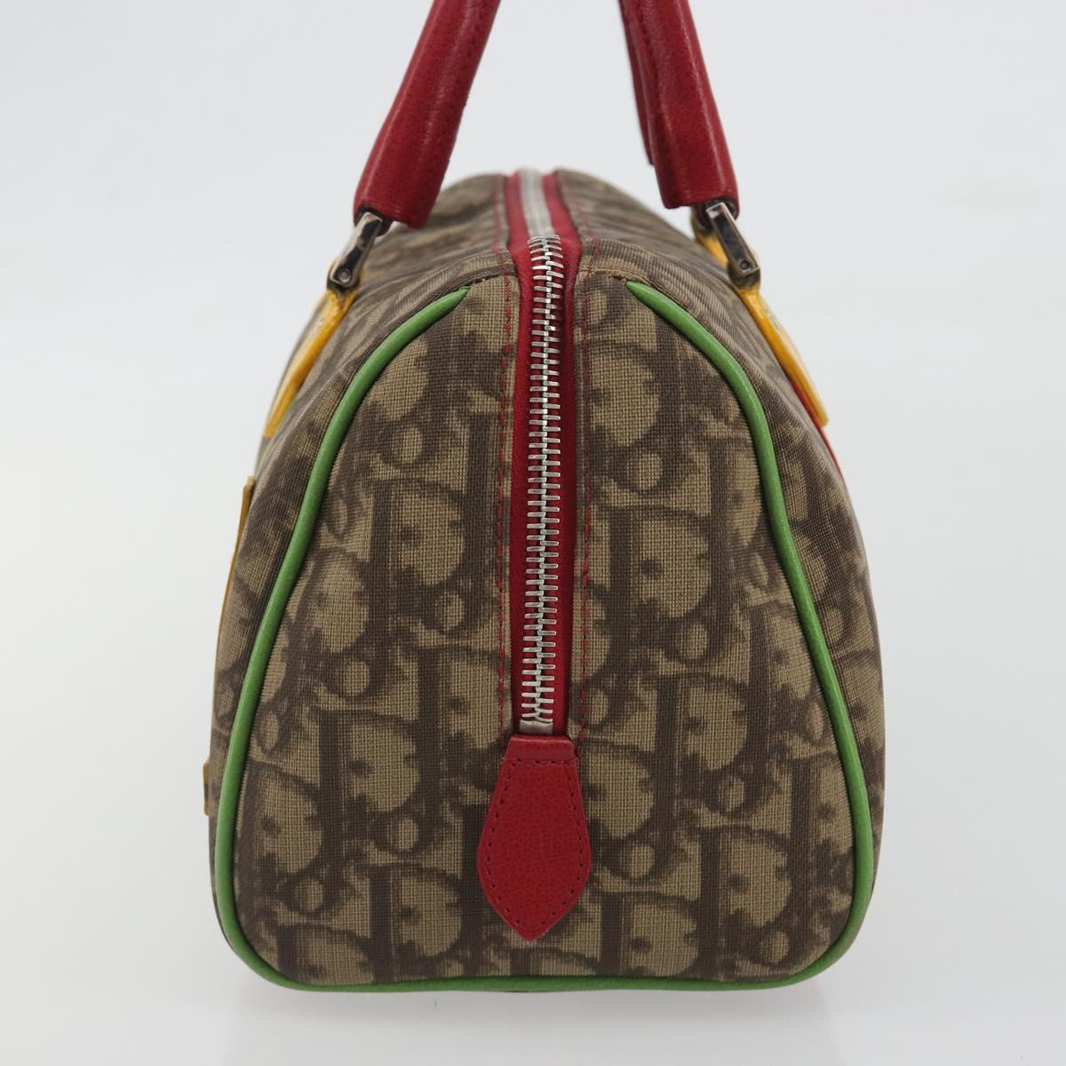 Christian Dior Trotter Boston Bag PVC Leather Brown Silver Auth 195225V