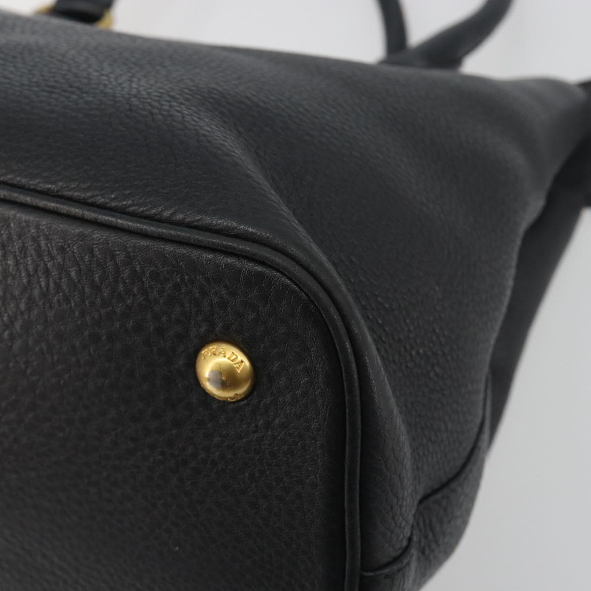 PRADA Hand Bag Vittero Dino Leather 2way Black Gold Auth 195226A