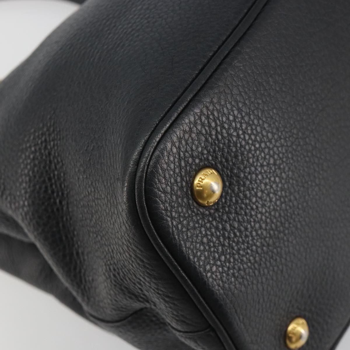 PRADA Hand Bag Vittero Dino Leather 2way Black Gold Auth 195226A
