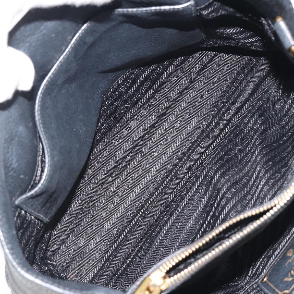 PRADA Hand Bag Vittero Dino Leather 2way Black Gold Auth 195226A