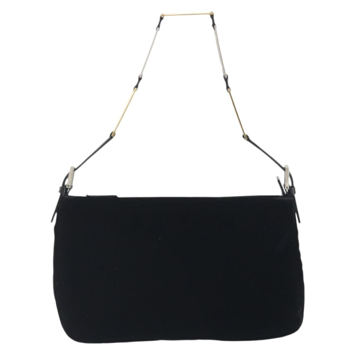 FENDI Chain Shoulder Bag Velor Black Auth 195236A