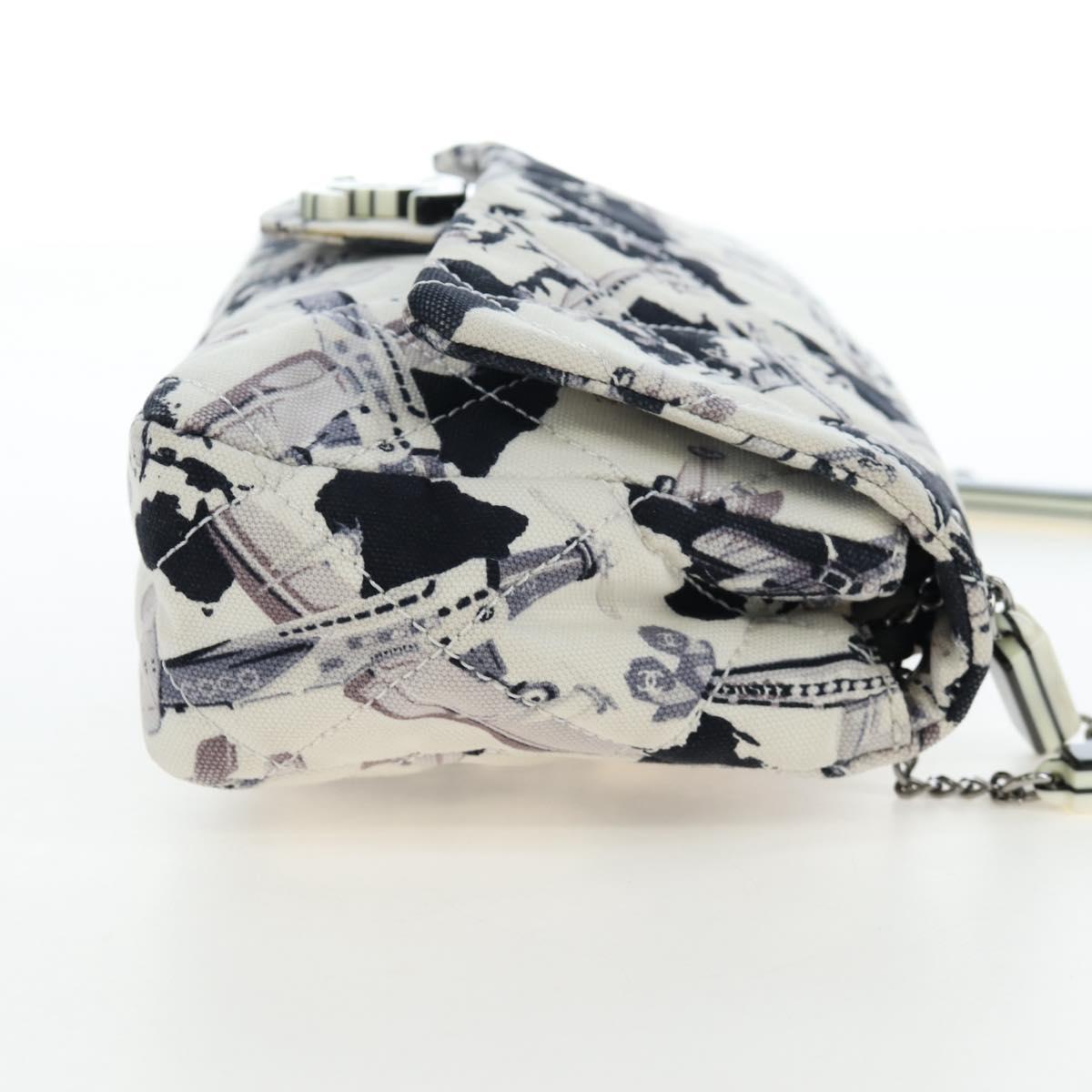 CHANEL Matelasse 25 Airline Shoulder Bag Canvas White Silver CC Auth 195237SAM