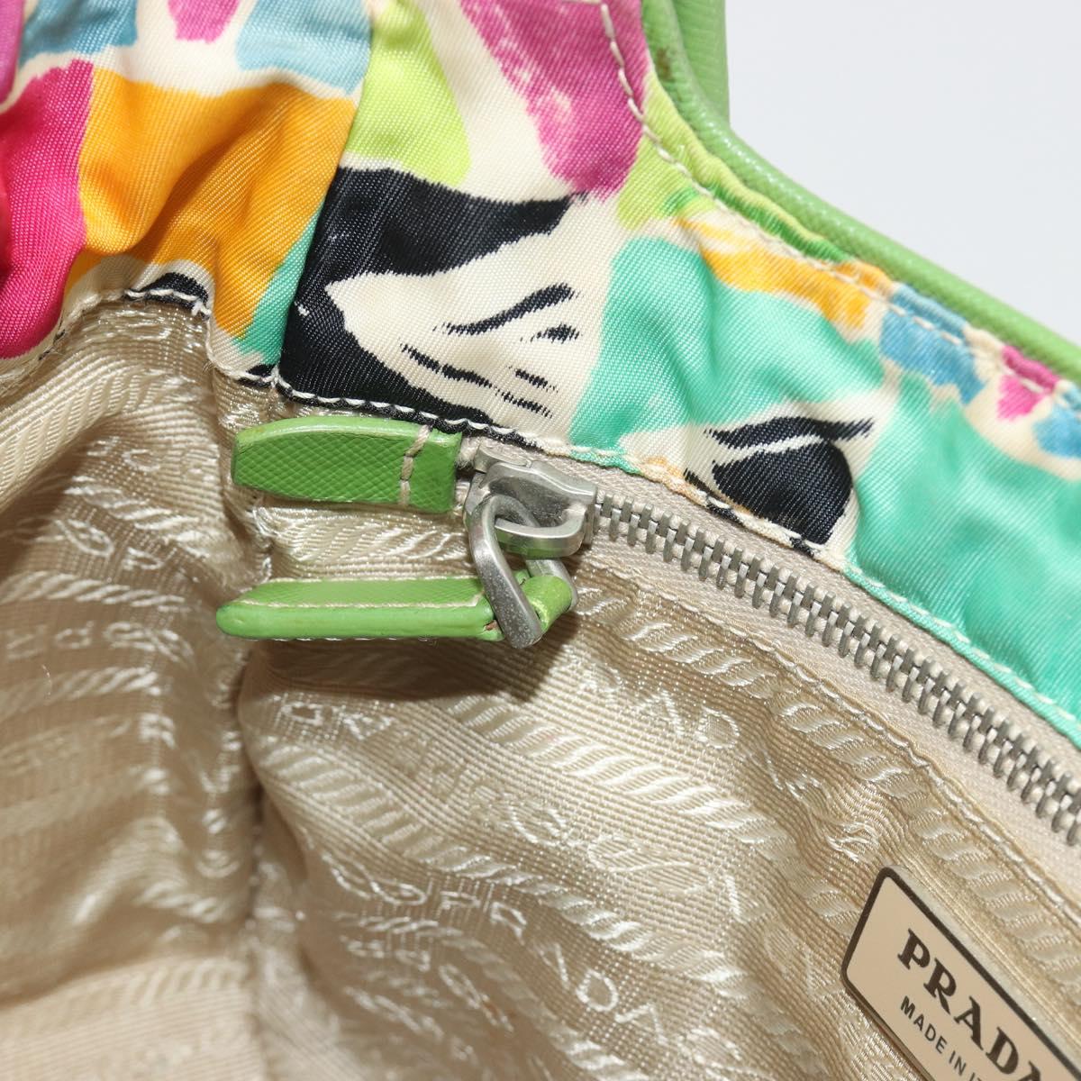 PRADA Hand Bag Nylon Green Silver Auth 195238A
