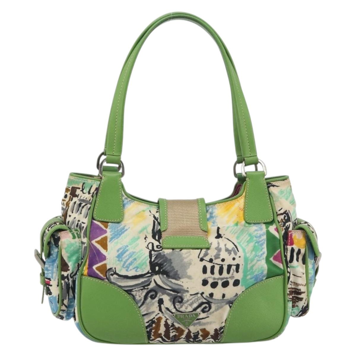 PRADA Hand Bag Nylon Green Silver Auth 195238A