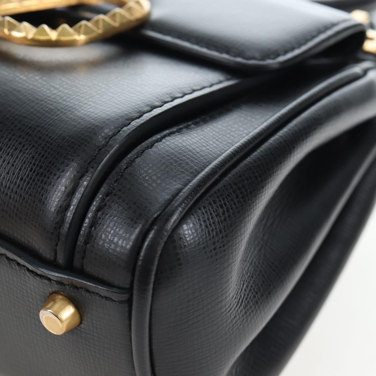 VALENTINO Rock Studs Hand Bag Leather 2way Black Gold Auth 195239M