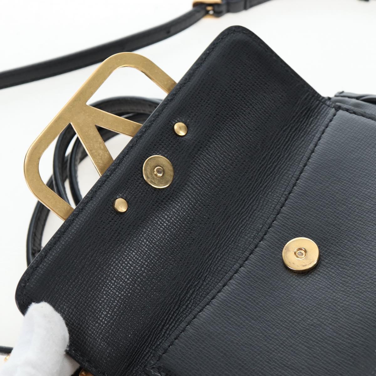 VALENTINO Rock Studs Hand Bag Leather 2way Black Gold Auth 195239M