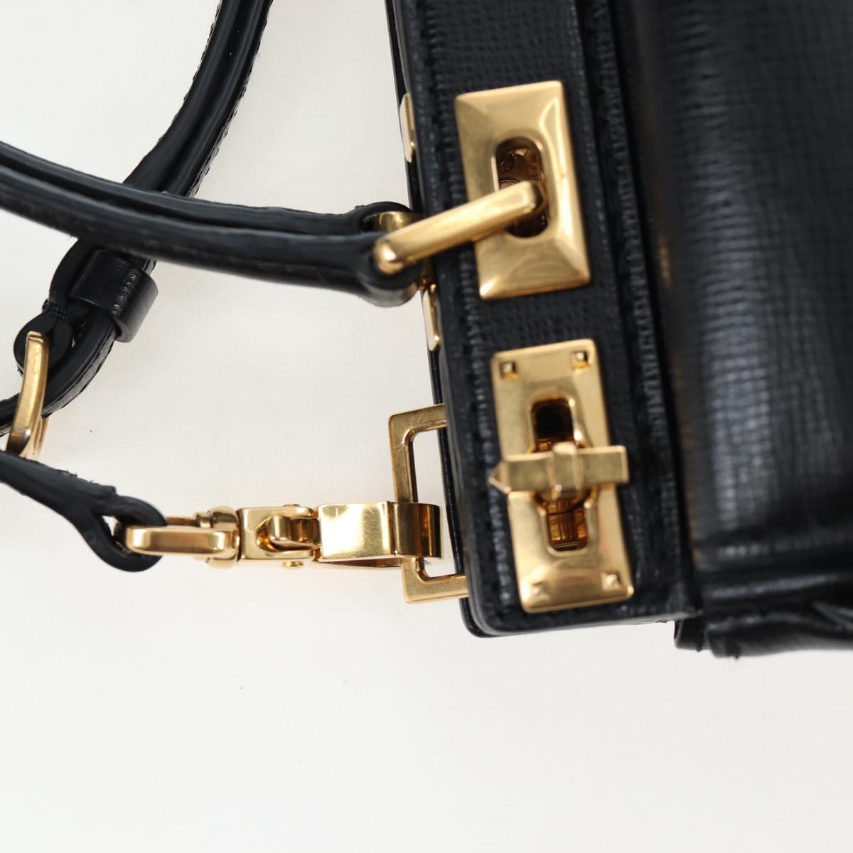 VALENTINO Rock Studs Hand Bag Leather 2way Black Gold Auth 195239M