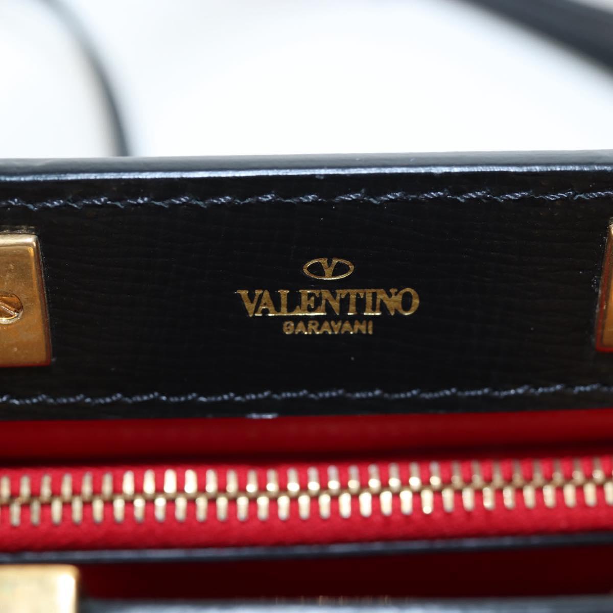 VALENTINO Rock Studs Hand Bag Leather 2way Black Gold Auth 195239M