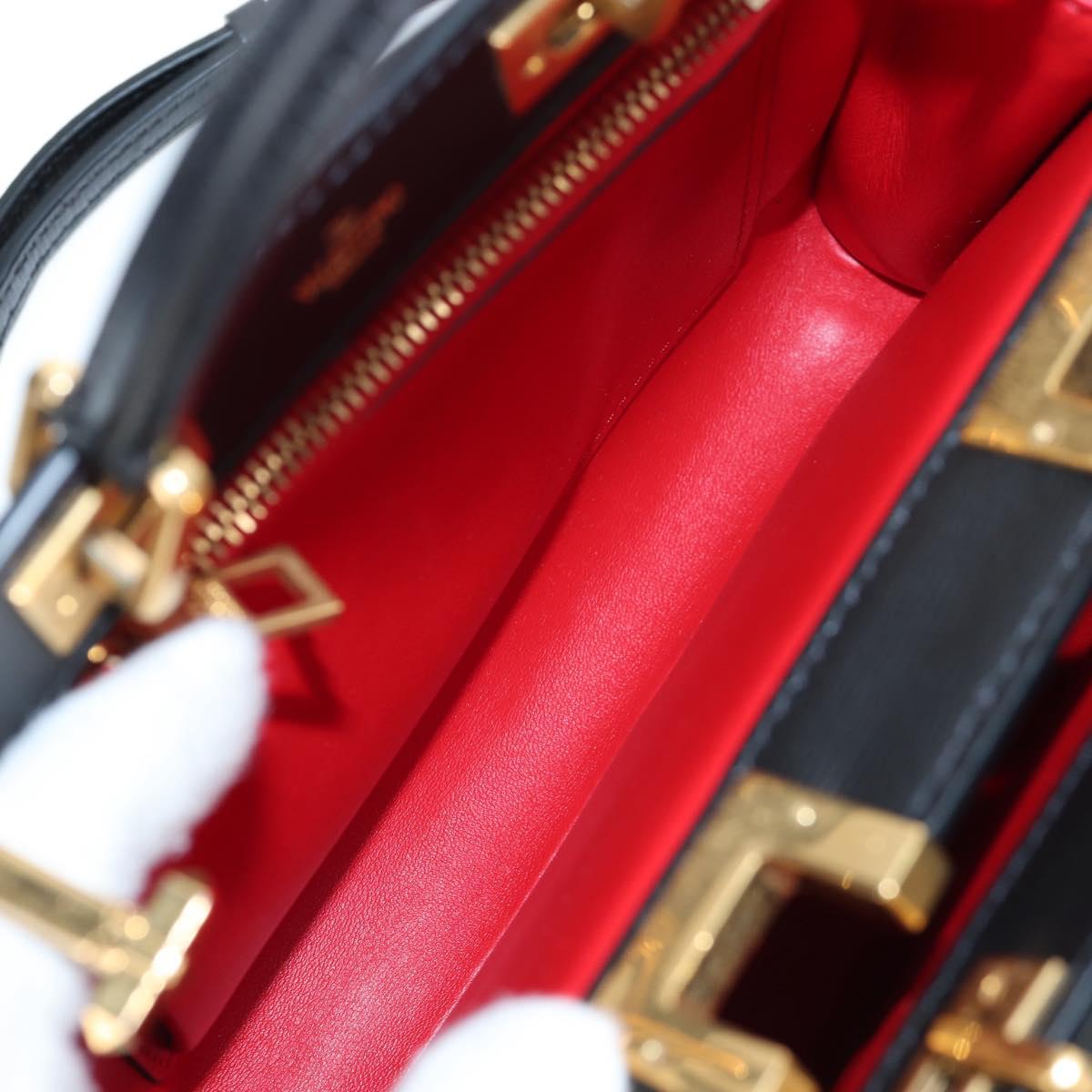 VALENTINO Rock Studs Hand Bag Leather 2way Black Gold Auth 195239M