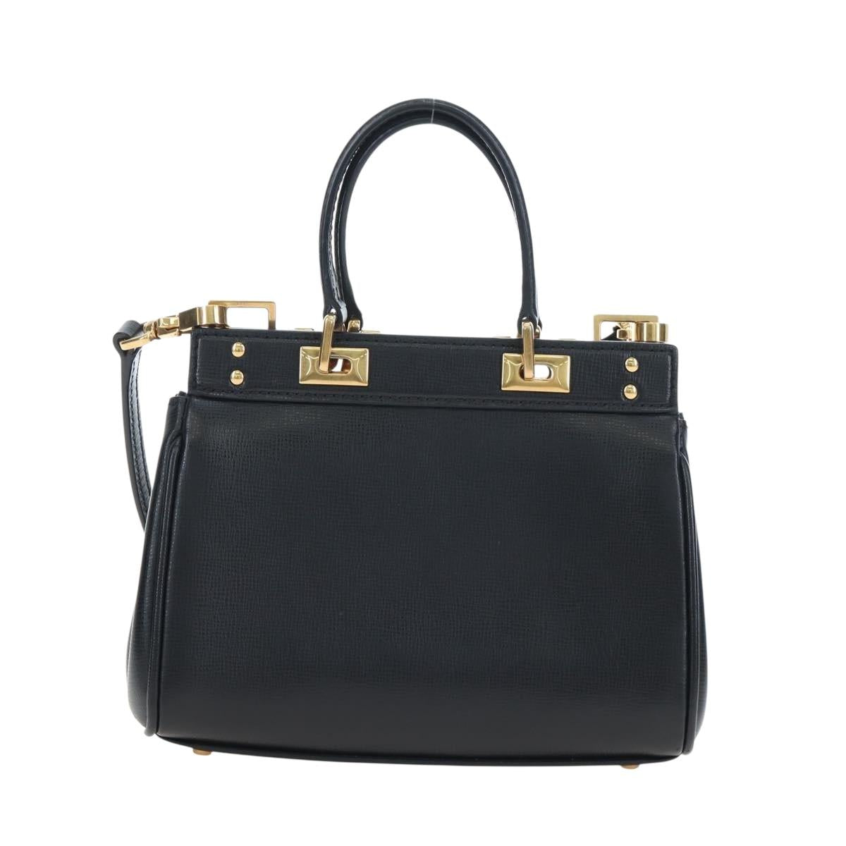 VALENTINO Rock Studs Hand Bag Leather 2way Black Gold Auth 195239M