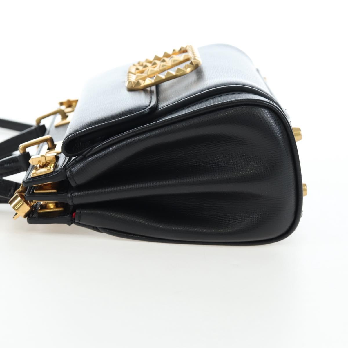 VALENTINO Rock Studs Hand Bag Leather 2way Black Gold Auth 195239M
