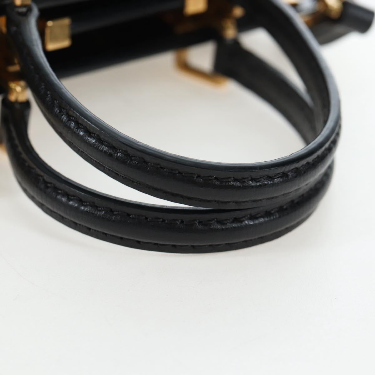 VALENTINO Rock Studs Hand Bag Leather 2way Black Gold Auth 195239M