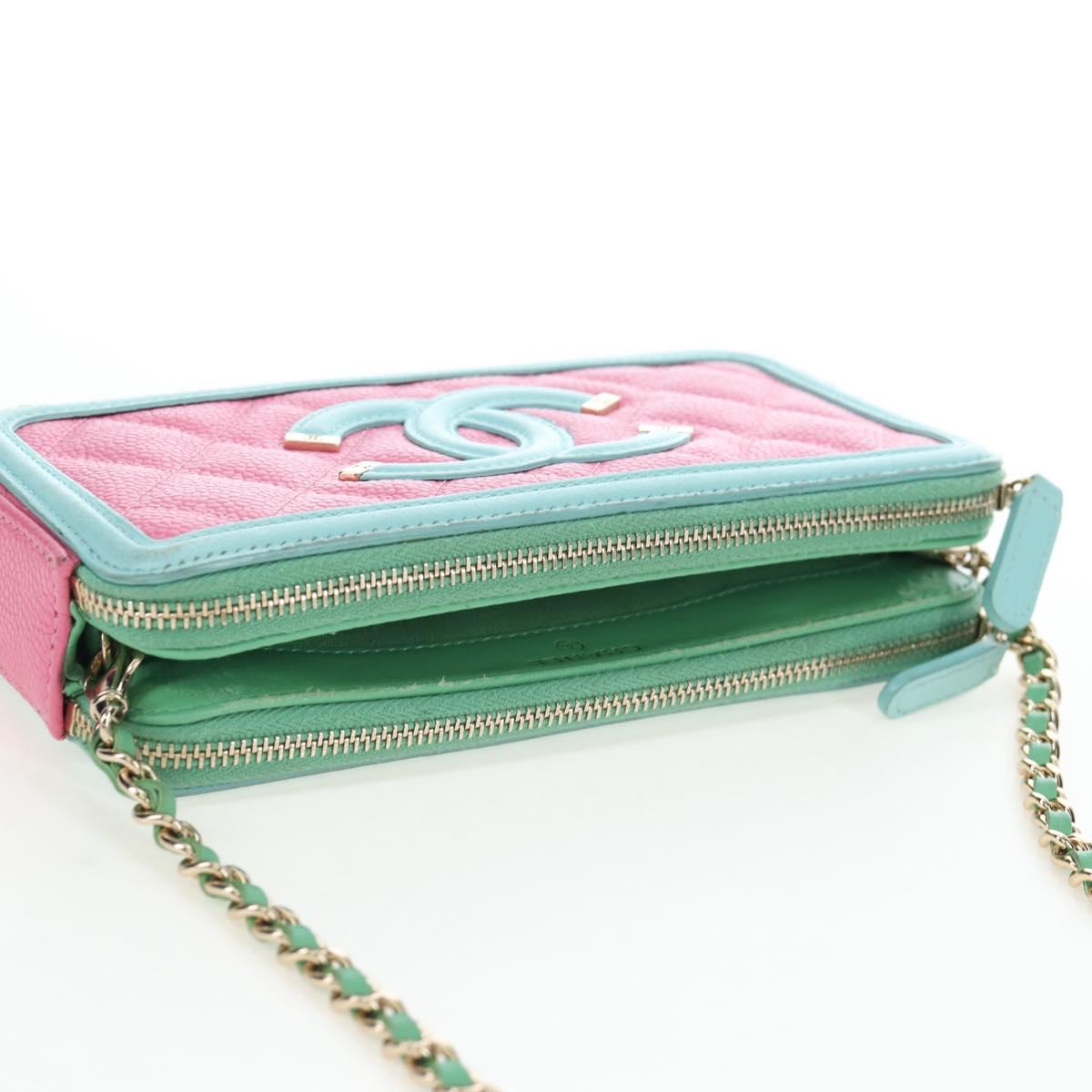 CHANEL Chain CC Filigree Matelasse Bag Caviar Skin Pink Gold CC Auth 195240M