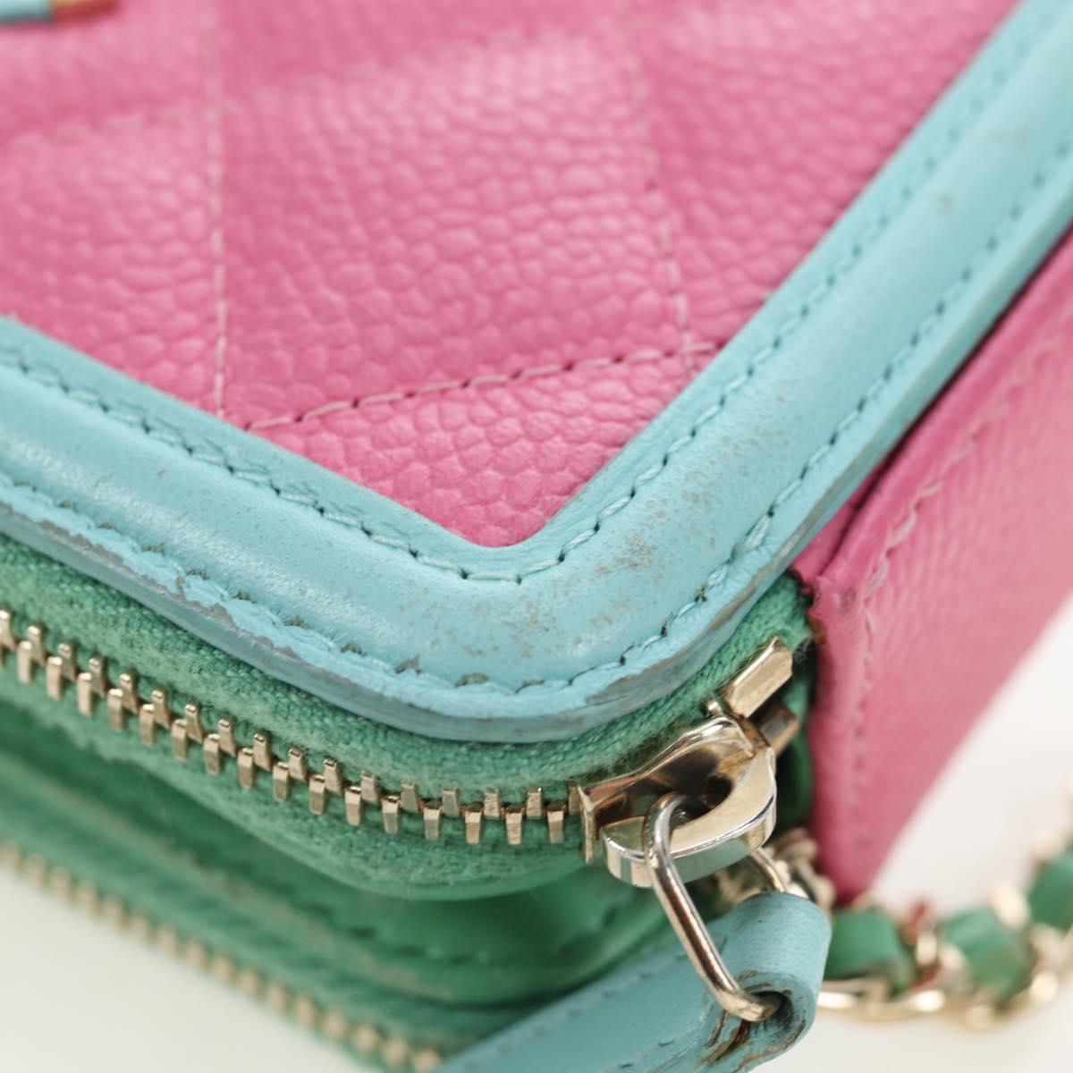 CHANEL Chain CC Filigree Matelasse Bag Caviar Skin Pink Gold CC Auth 195240M