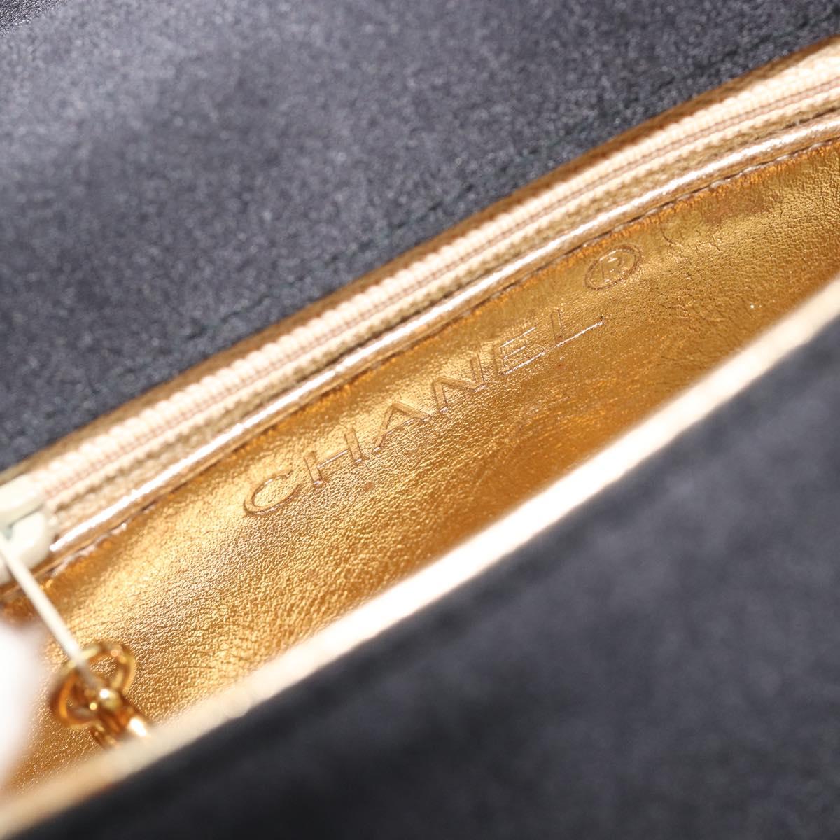 CHANEL Chain Shoulder Bag Satin Black Gold Tone CC Auth 195241V