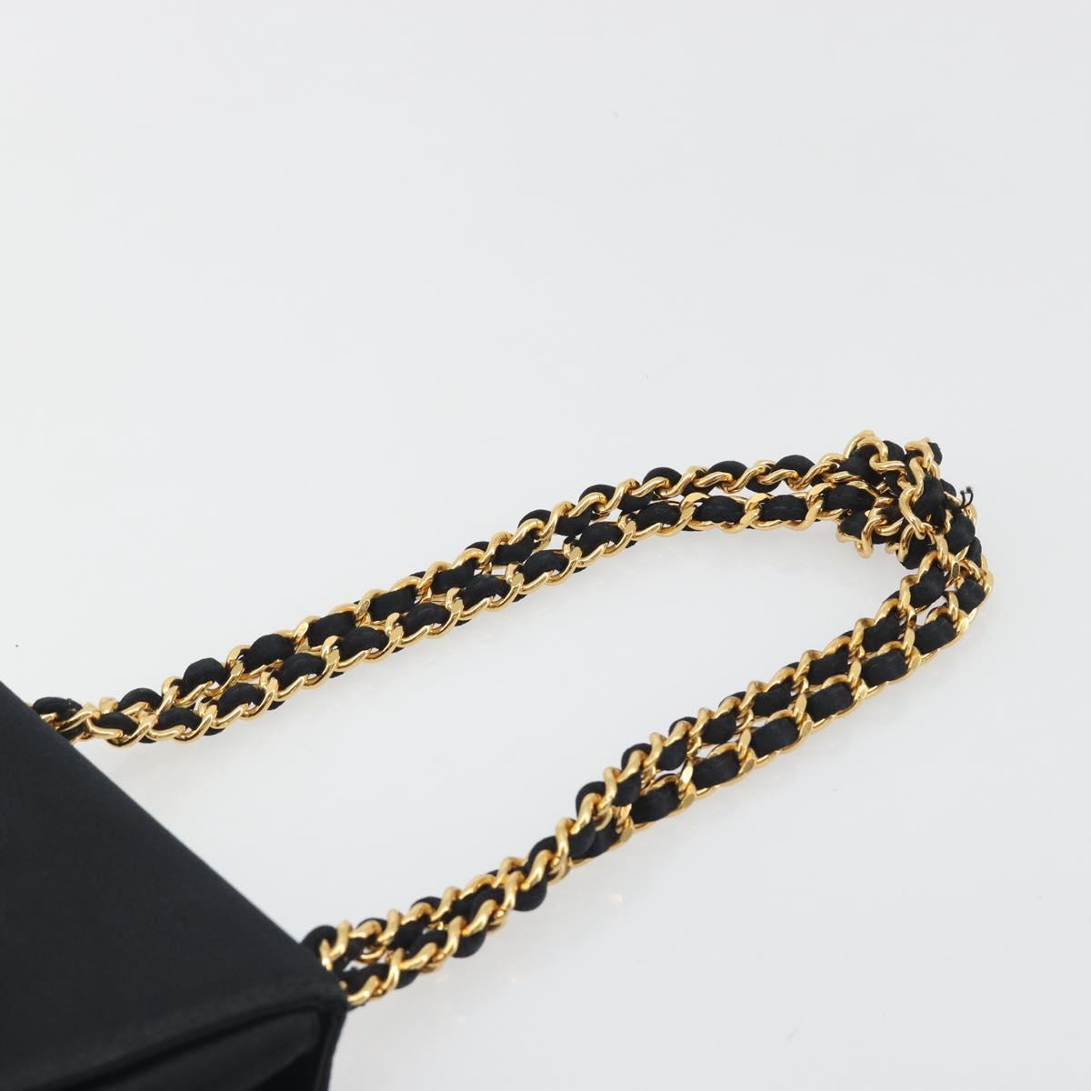 CHANEL Chain Shoulder Bag Satin Black Gold Tone CC Auth 195241V