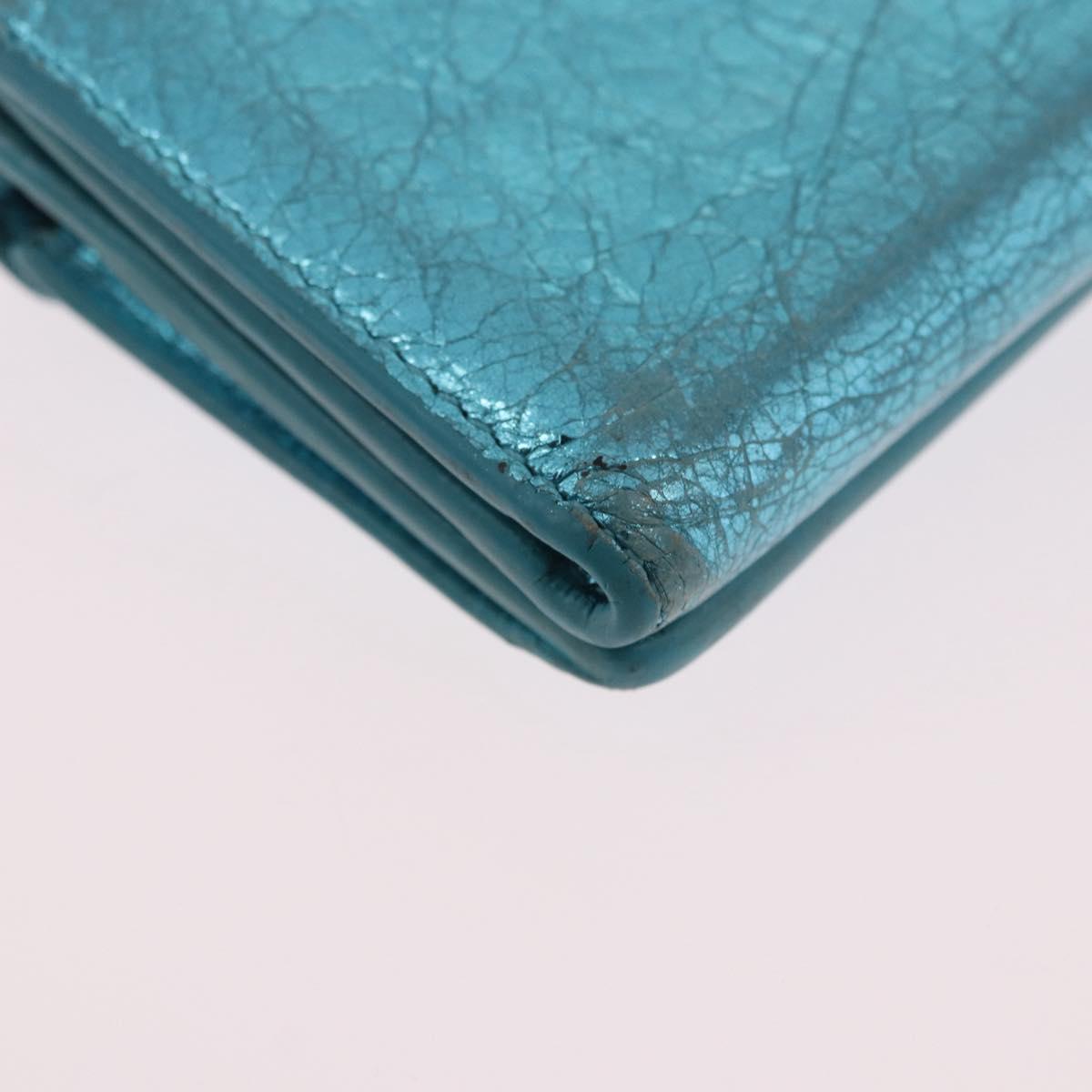 BALENCIAGA Paper Mini Wallet Leather Light Blue Silver 391446 Auth 195242A