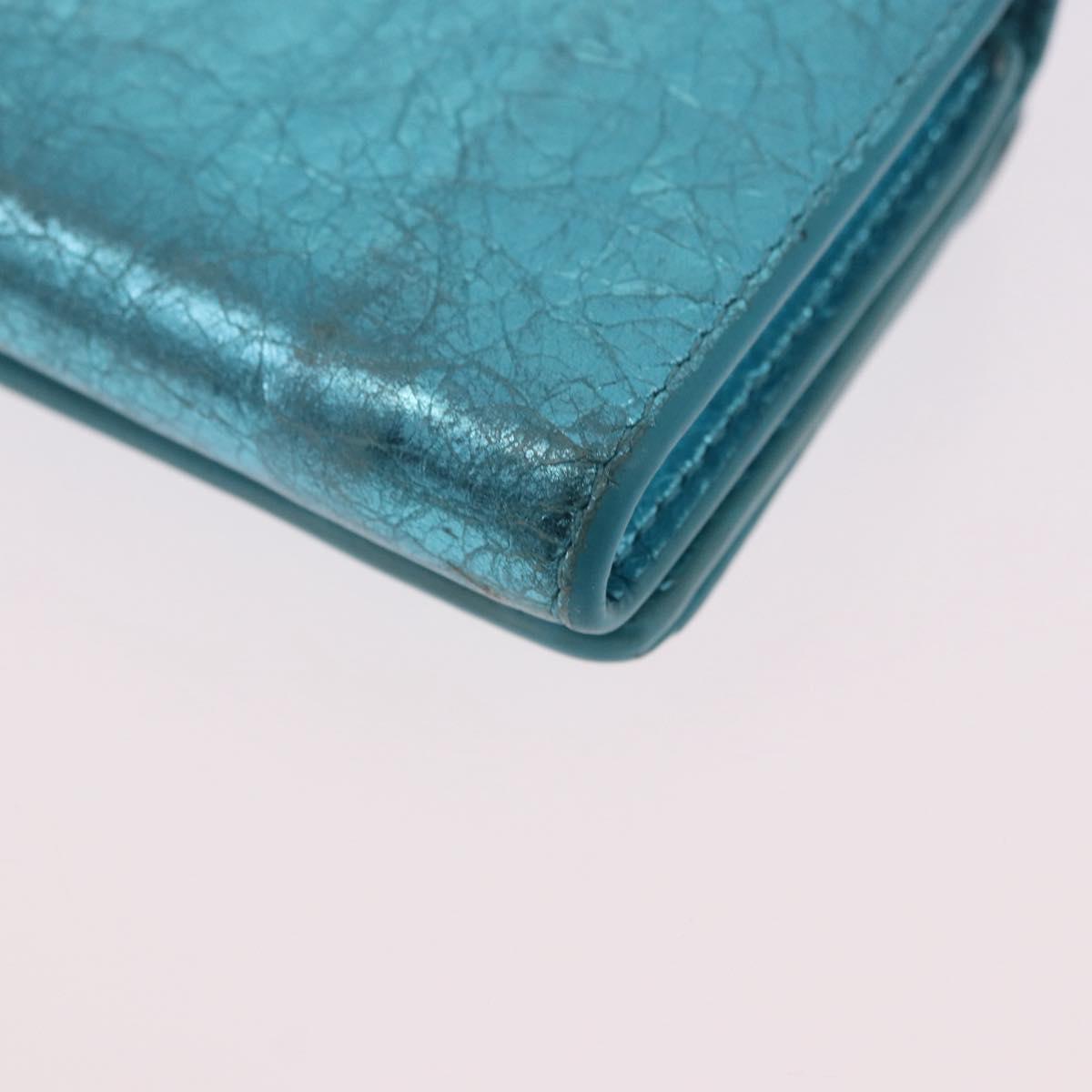 BALENCIAGA Paper Mini Wallet Leather Light Blue Silver 391446 Auth 195242A