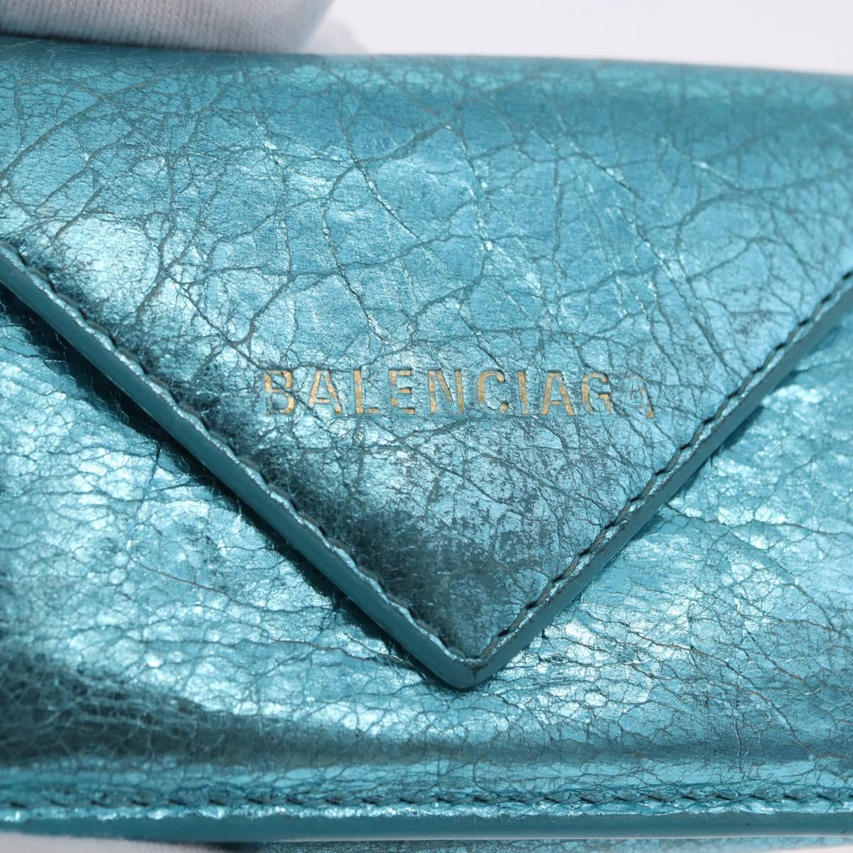 BALENCIAGA Paper Mini Wallet Leather Light Blue Silver 391446 Auth 195242A