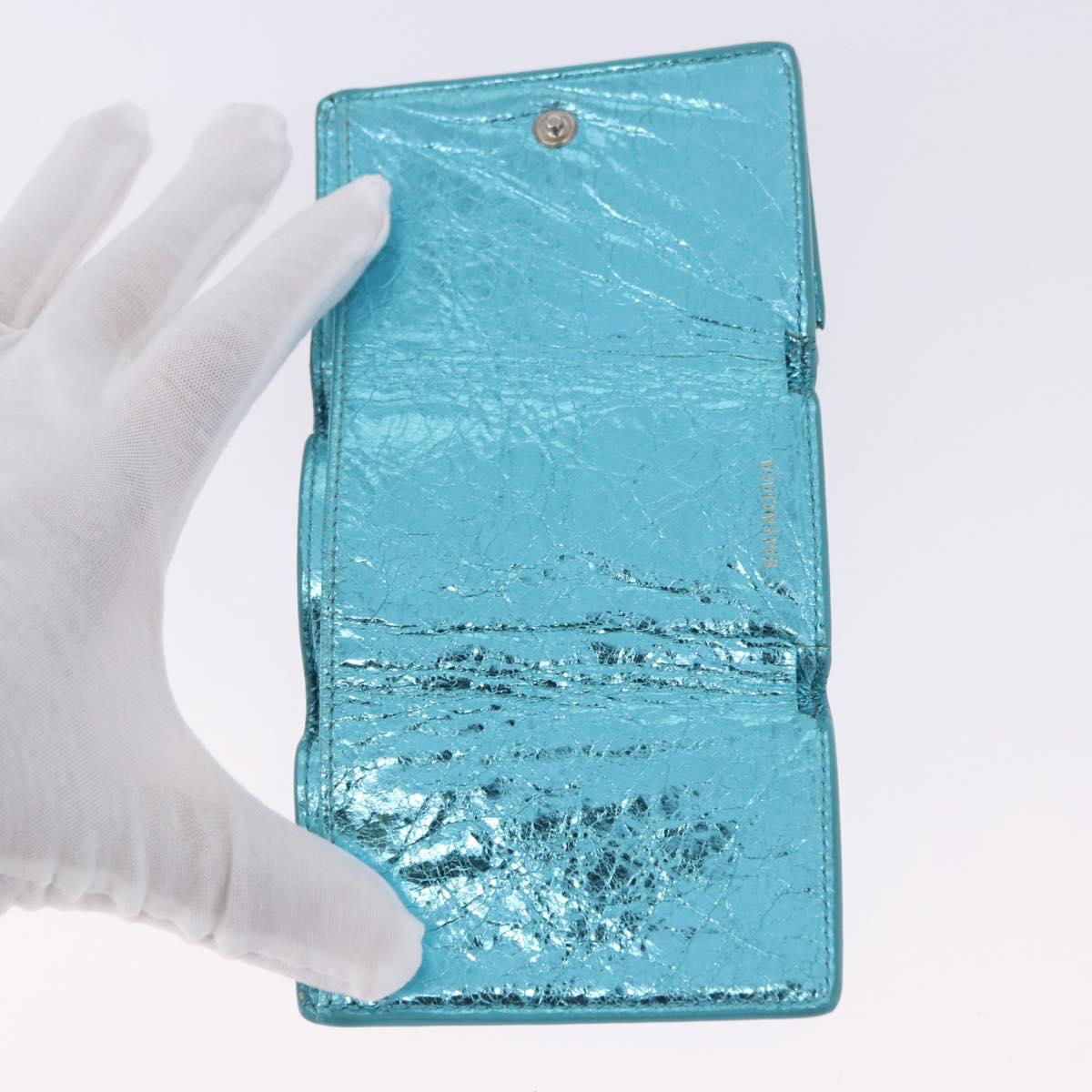 BALENCIAGA Paper Mini Wallet Leather Light Blue Silver 391446 Auth 195242A