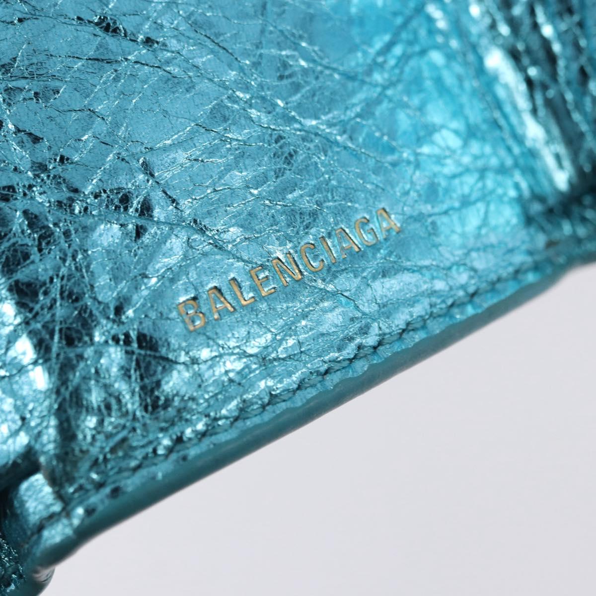 BALENCIAGA Paper Mini Wallet Leather Light Blue Silver 391446 Auth 195242A