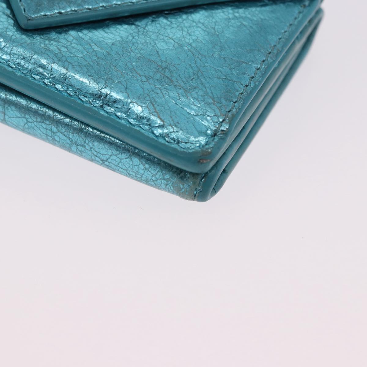 BALENCIAGA Paper Mini Wallet Leather Light Blue Silver 391446 Auth 195242A