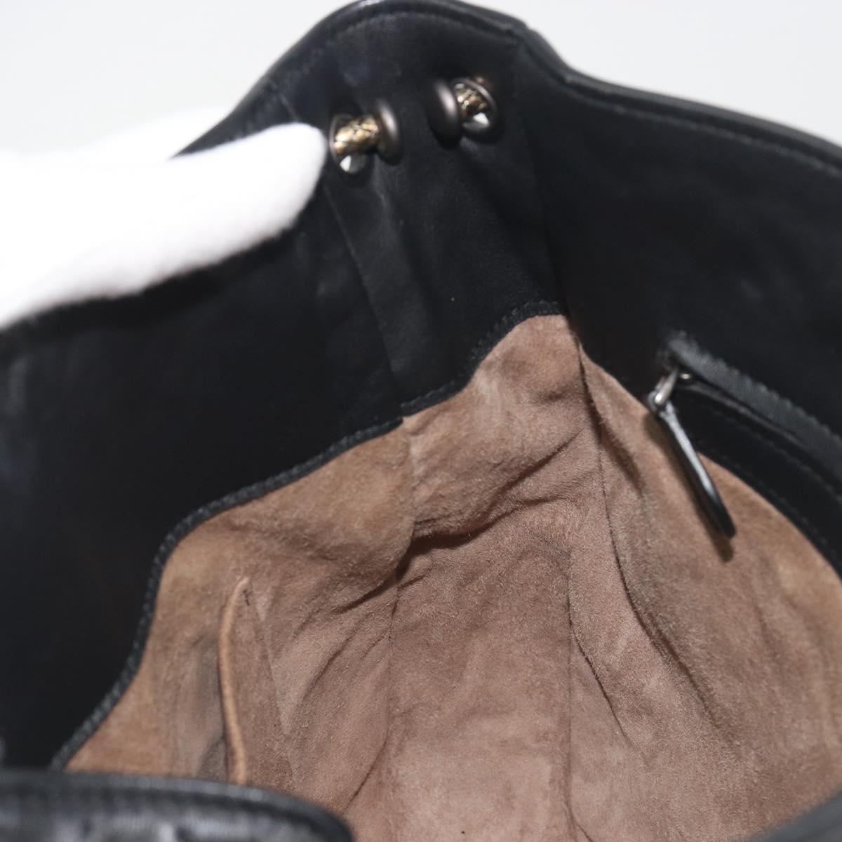 BOTTEGA VENETA INTRECCIATO Chain Shoulder Bag Leather Black Gold Auth 195244V