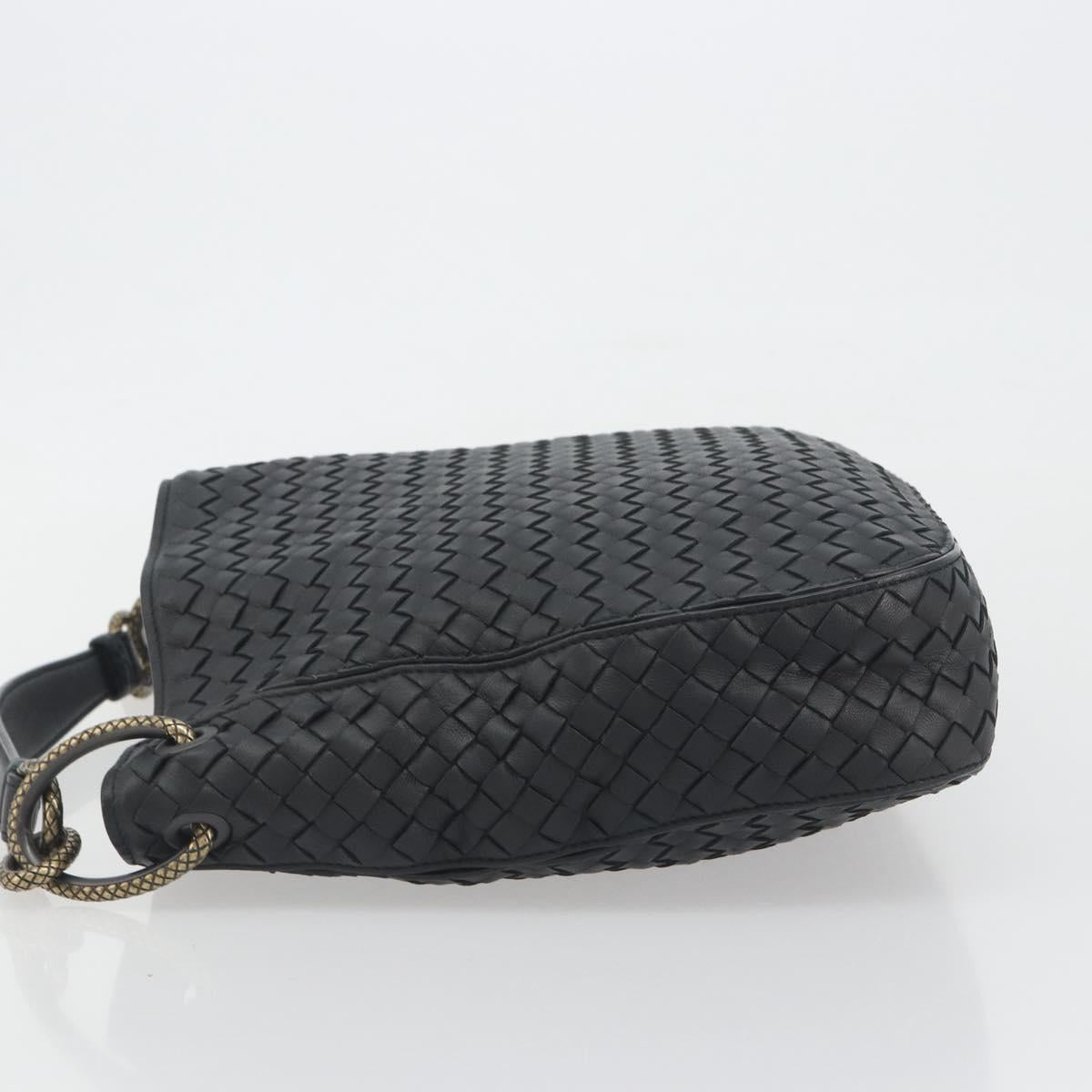 BOTTEGA VENETA INTRECCIATO Chain Shoulder Bag Leather Black Gold Auth 195244V