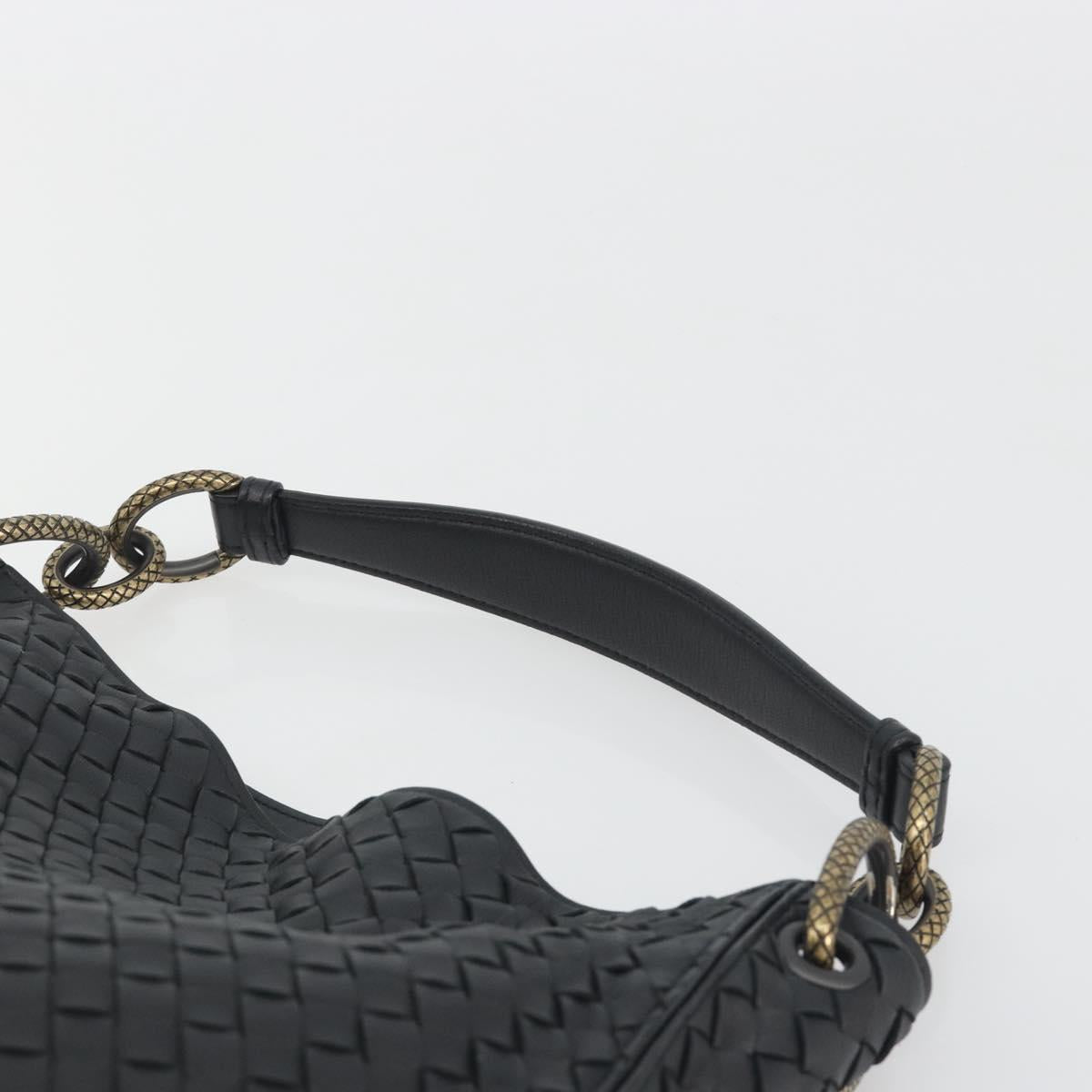 BOTTEGA VENETA INTRECCIATO Chain Shoulder Bag Leather Black Gold Auth 195244V