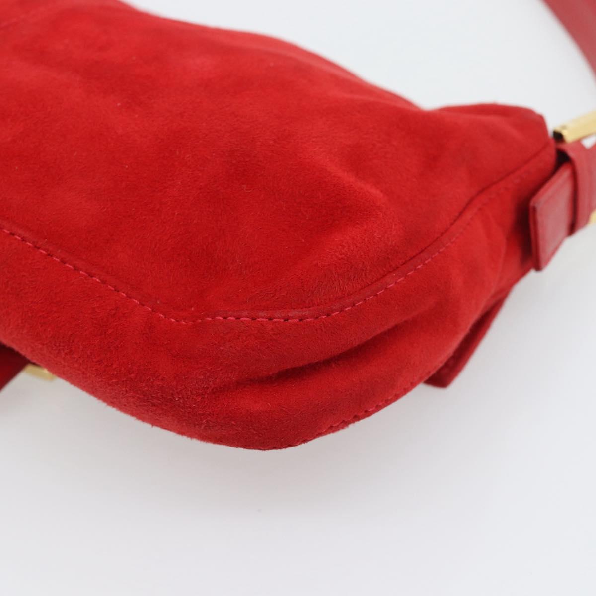 FENDI Mamma Baguette Shoulder Bag Suede Red Gold Auth 195245SM
