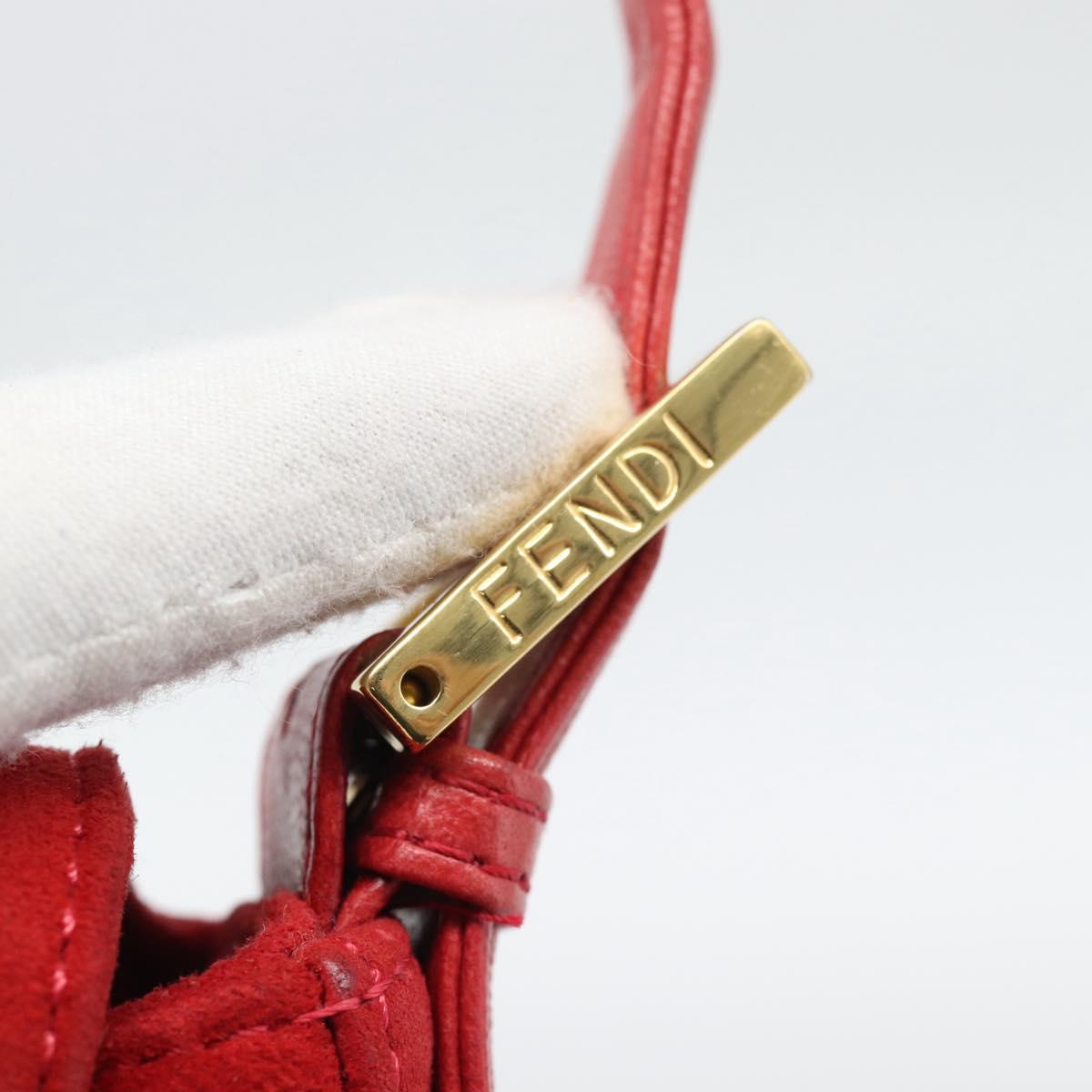FENDI Mamma Baguette Shoulder Bag Suede Red Gold Auth 195245SM