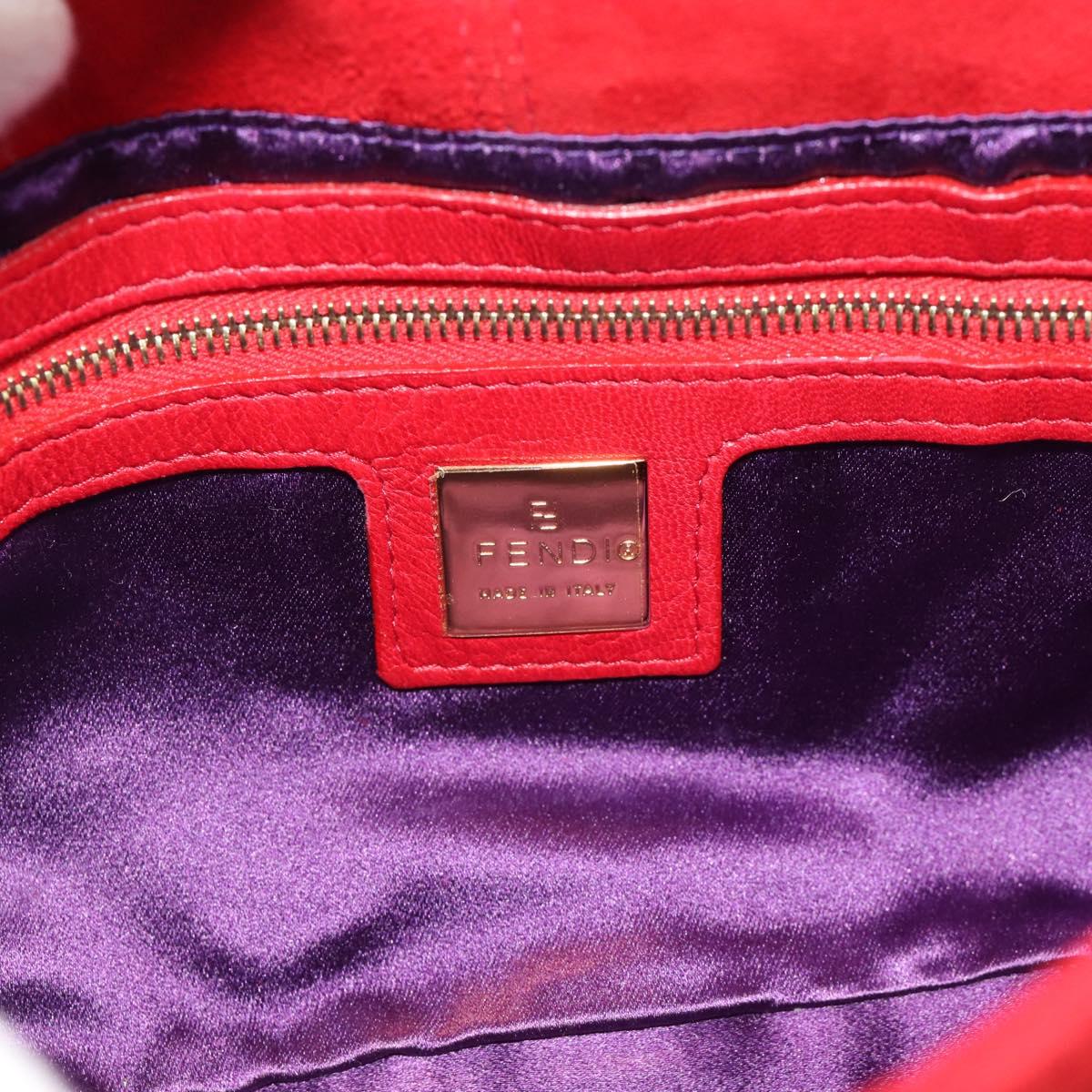 FENDI Mamma Baguette Shoulder Bag Suede Red Gold Auth 195245SM