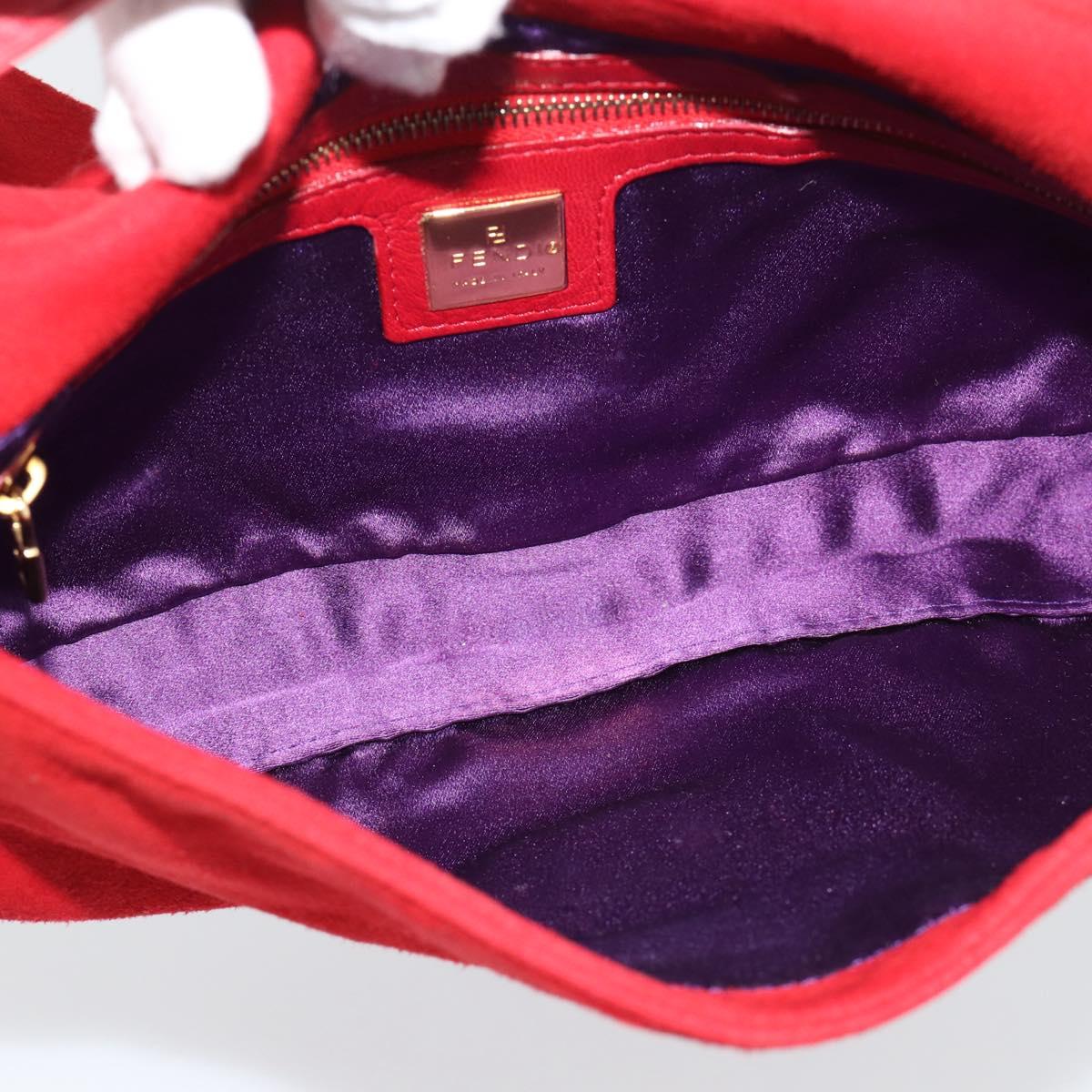 FENDI Mamma Baguette Shoulder Bag Suede Red Gold Auth 195245SM