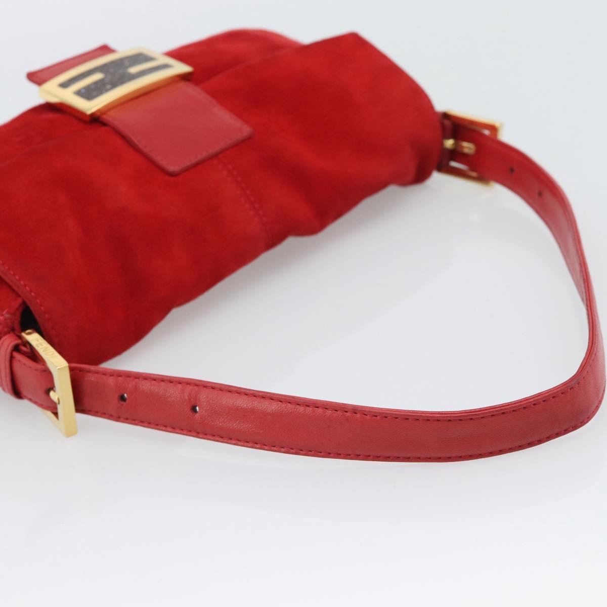 FENDI Mamma Baguette Shoulder Bag Suede Red Gold Auth 195245SM