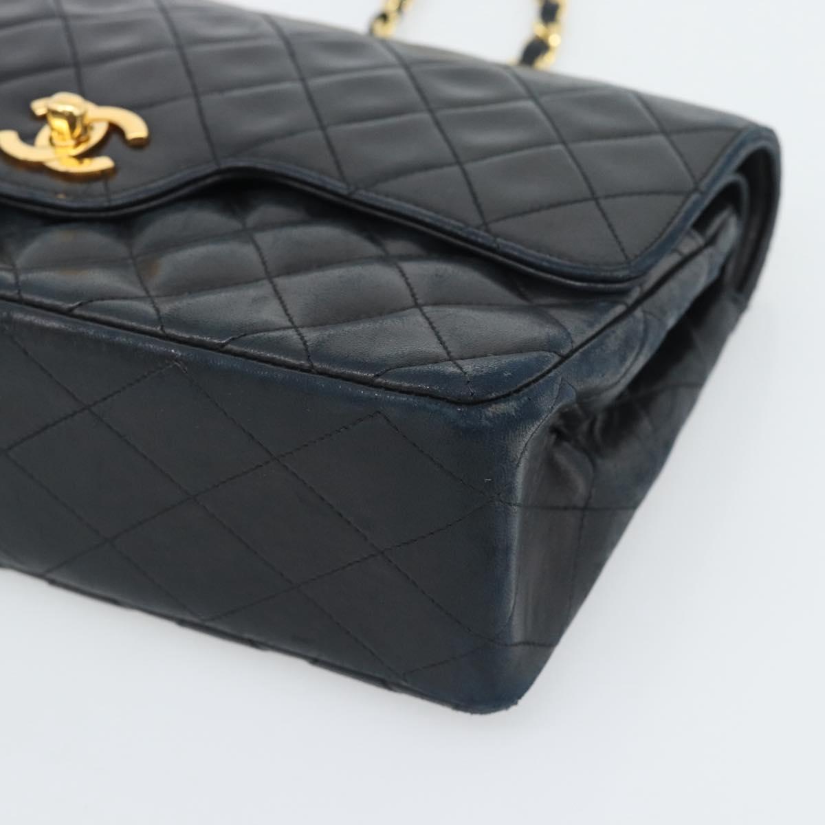 CHANEL Chain Matelasse 25 Shoulder Bag Lamb Skin Black Gold CC Auth 195247V