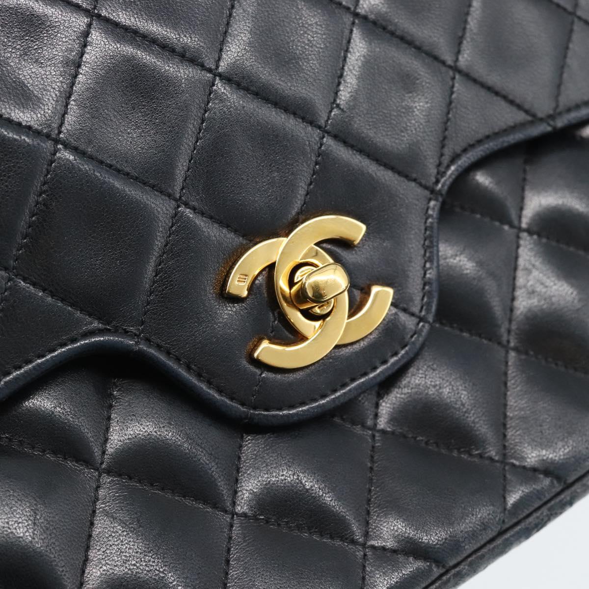 CHANEL Chain Matelasse 25 Shoulder Bag Lamb Skin Black Gold CC Auth 195247V