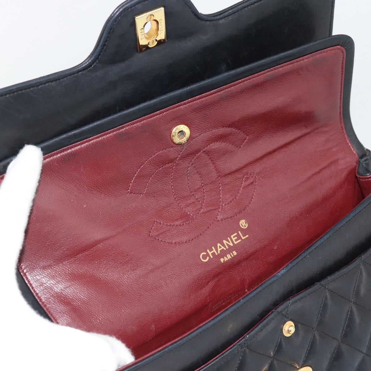 CHANEL Chain Matelasse 25 Shoulder Bag Lamb Skin Black Gold CC Auth 195247V