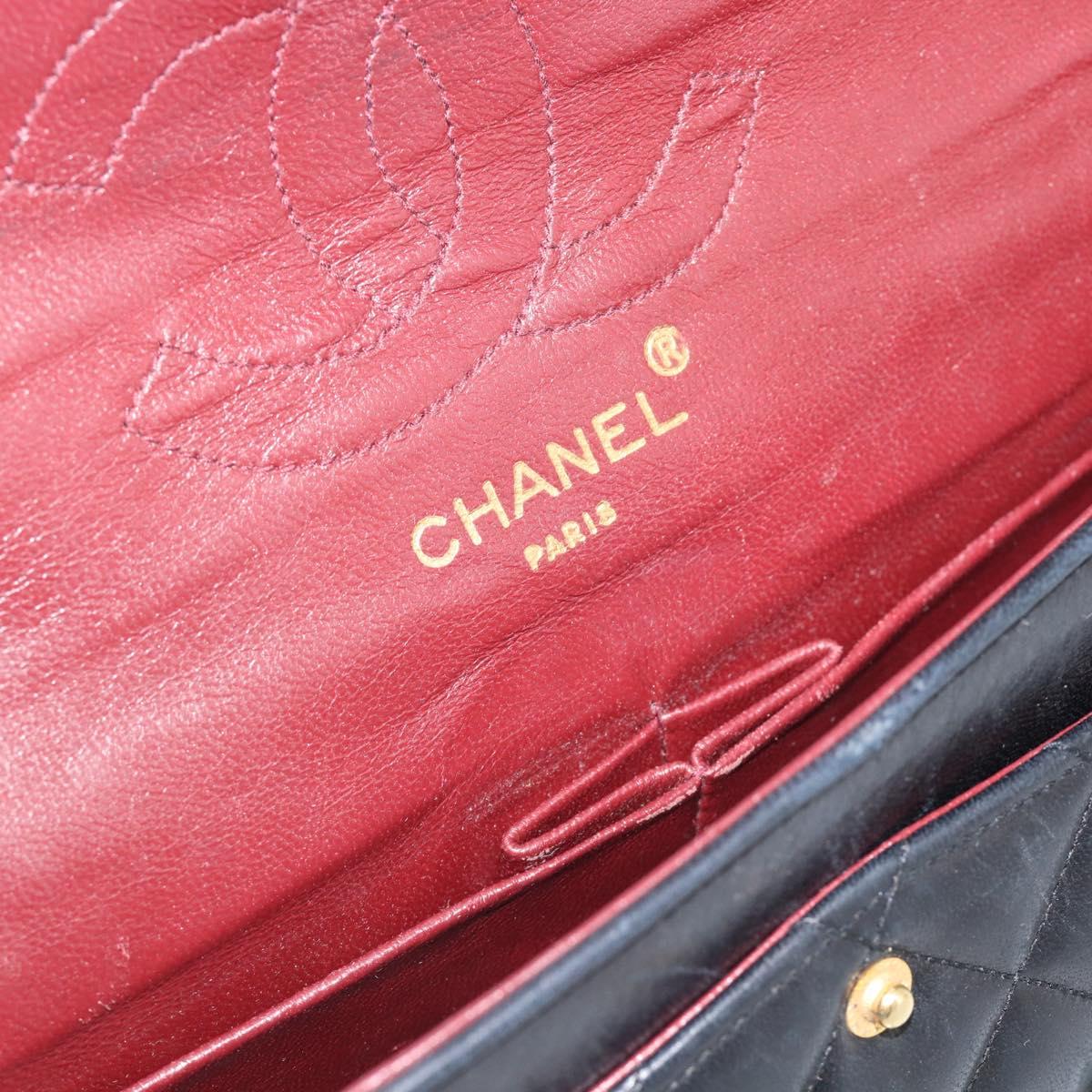 CHANEL Chain Matelasse 25 Shoulder Bag Lamb Skin Black Gold CC Auth 195247V
