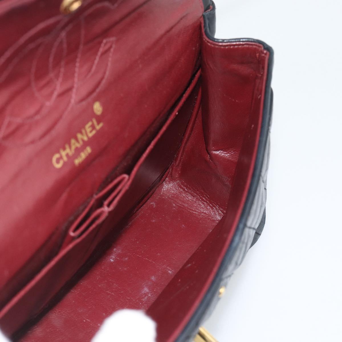 CHANEL Chain Matelasse 25 Shoulder Bag Lamb Skin Black Gold CC Auth 195247V