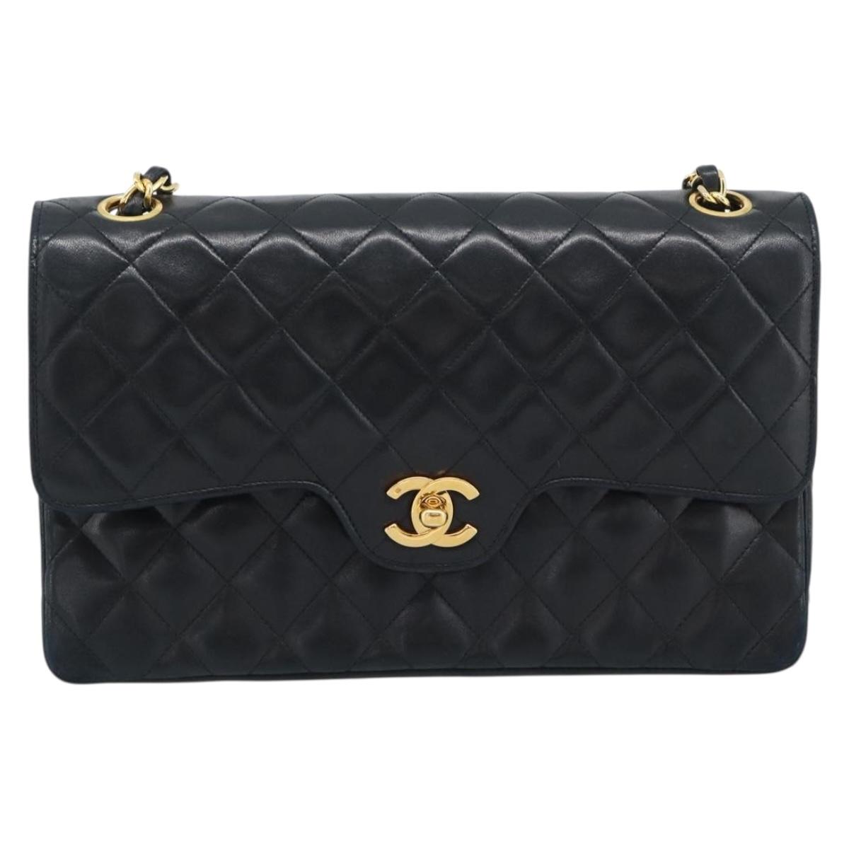 CHANEL Chain Matelasse 25 Shoulder Bag Lamb Skin Black Gold CC Auth 195247V